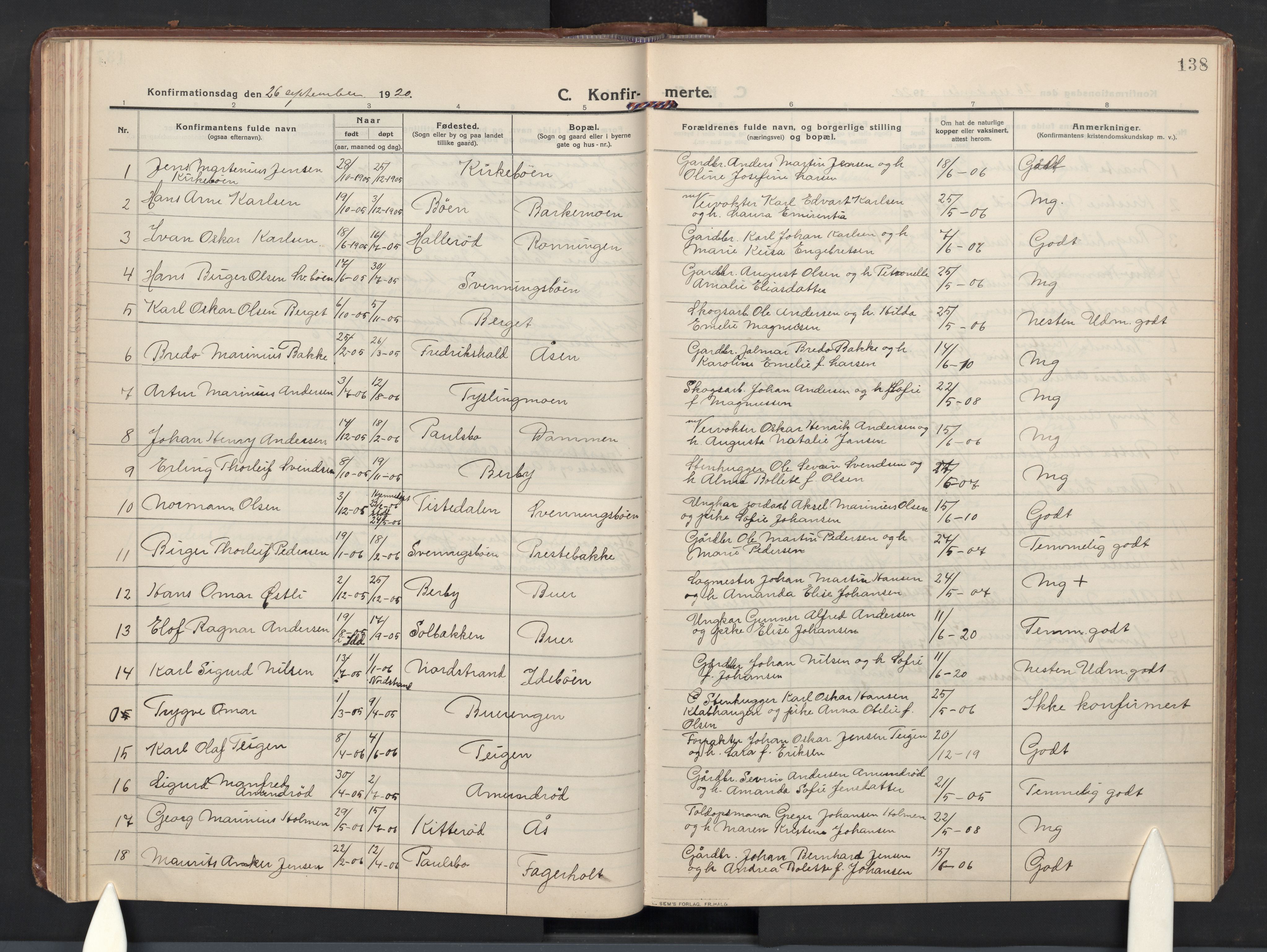 Idd prestekontor Kirkebøker, AV/SAO-A-10911/G/Gc/L0002: Parish register (copy) no. III 2, 1911-1932, p. 138