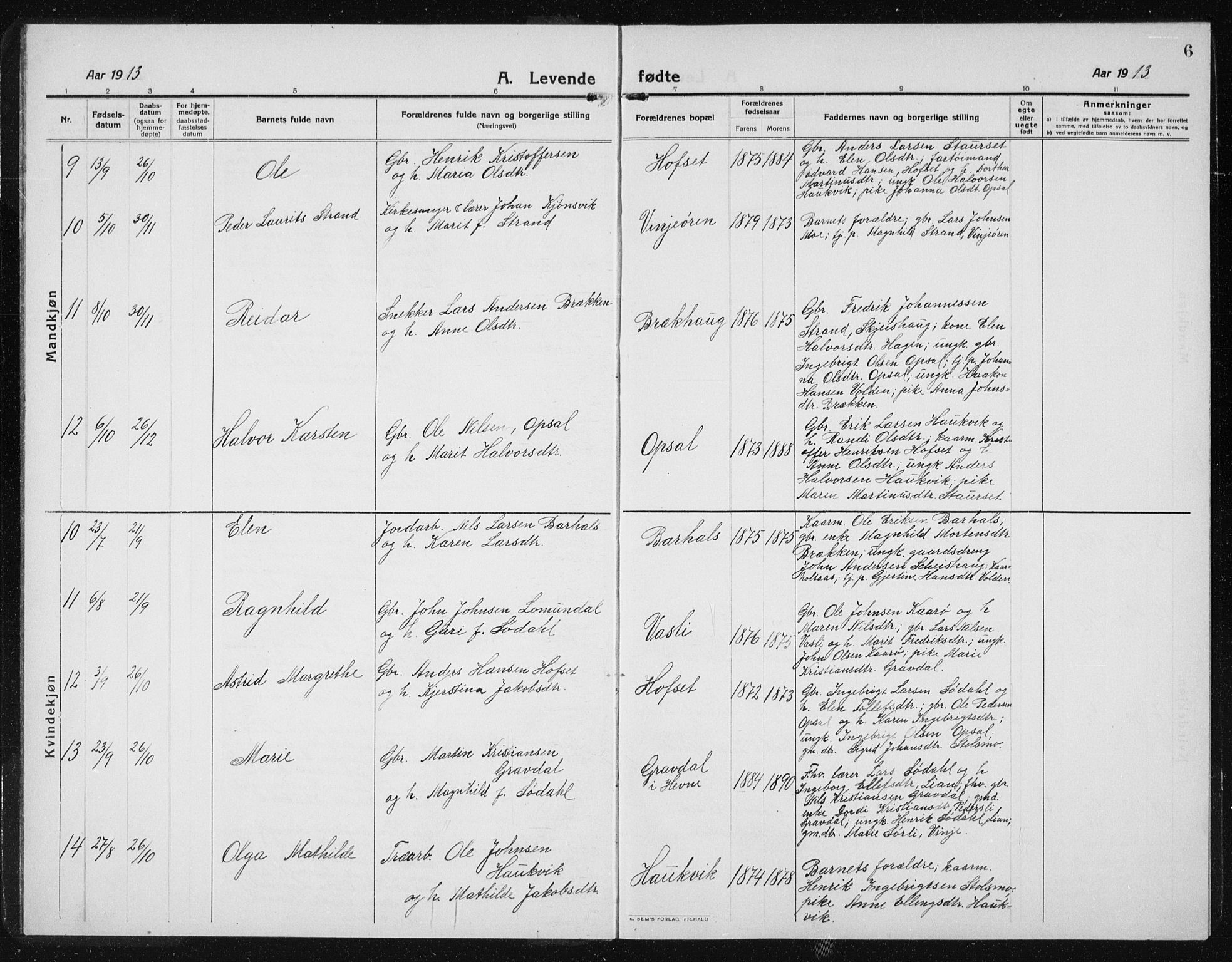 Ministerialprotokoller, klokkerbøker og fødselsregistre - Sør-Trøndelag, SAT/A-1456/631/L0515: Parish register (copy) no. 631C03, 1913-1939, p. 6
