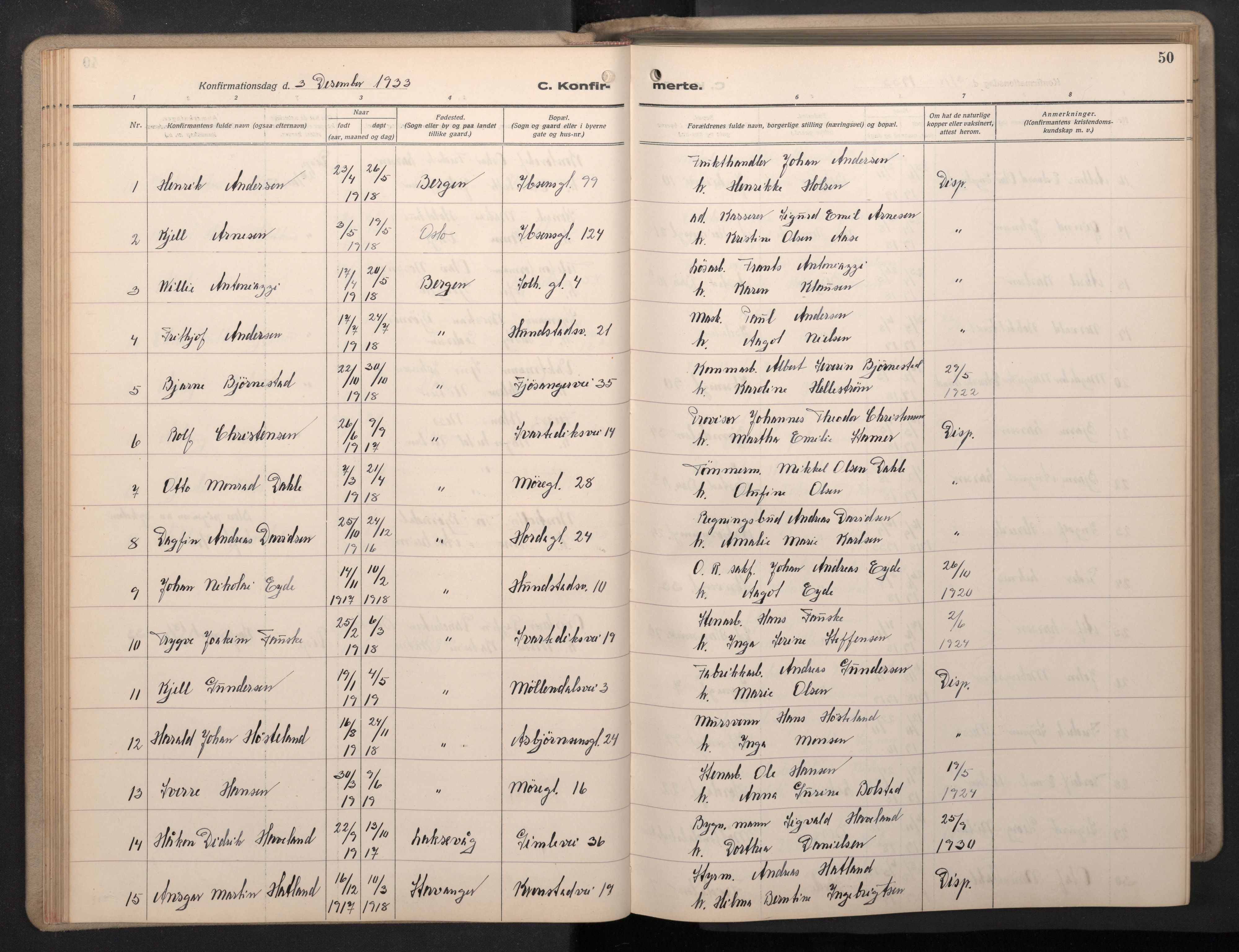 Årstad Sokneprestembete, AV/SAB-A-79301/H/Hab/L0015: Parish register (copy) no. B 5, 1932-1945, p. 49b-50a