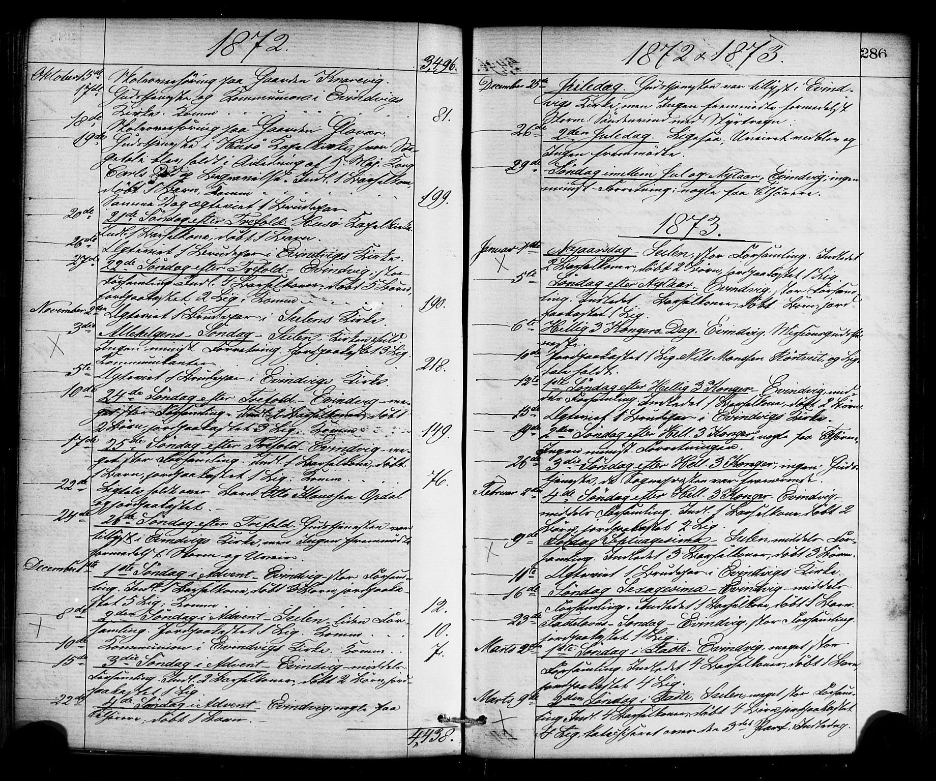 Gulen sokneprestembete, SAB/A-80201/H/Haa/Haaa/L0023: Parish register (official) no. A 23, 1870-1880, p. 286