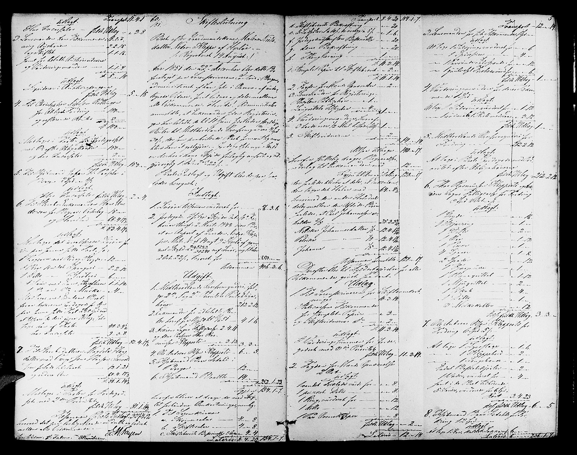 Midhordland sorenskriveri, AV/SAB-A-3001/1/H/Hd/L0002: Skifteutlodningsprotokoll, 1851-1857, p. 4b-5a