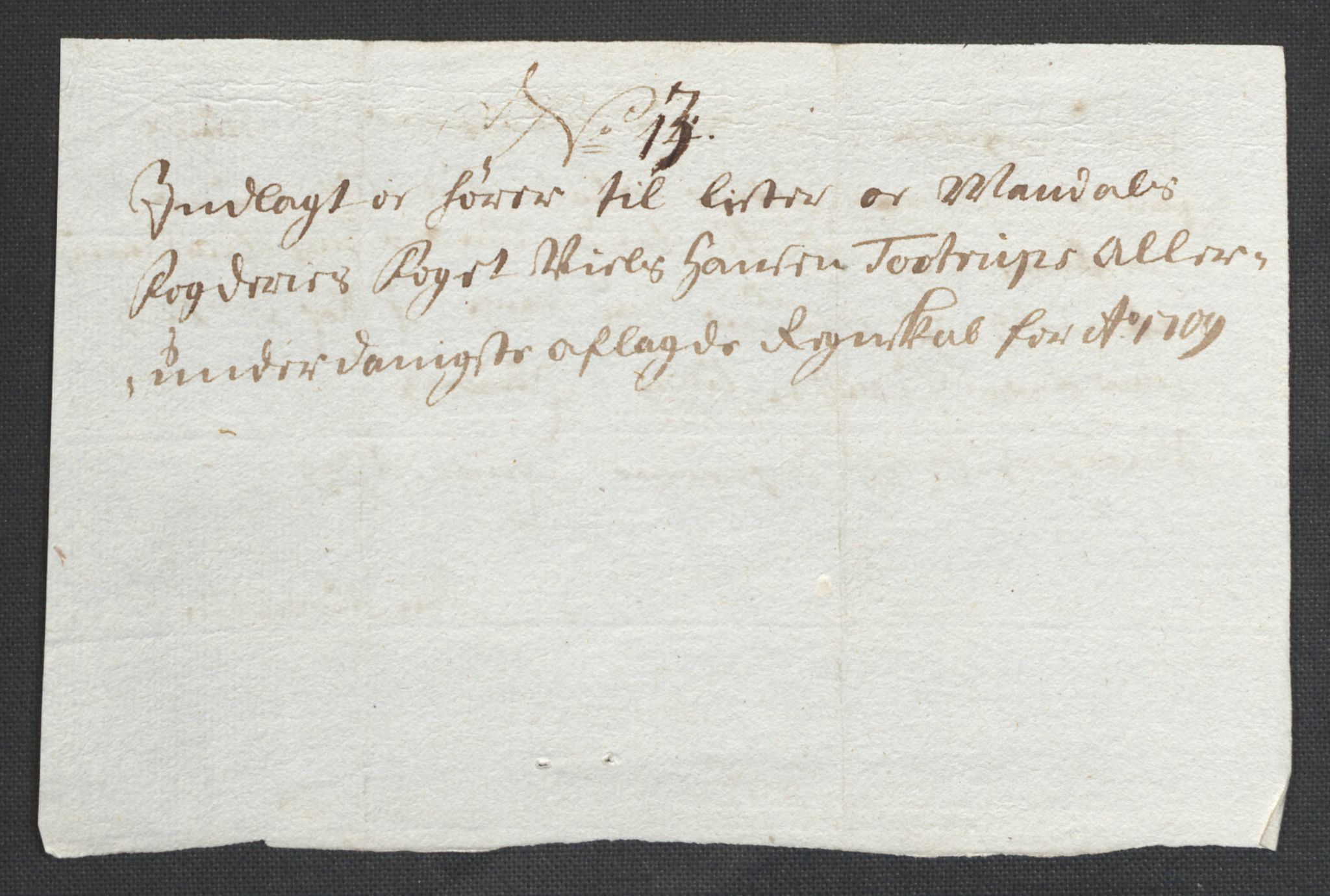 Rentekammeret inntil 1814, Reviderte regnskaper, Fogderegnskap, AV/RA-EA-4092/R43/L2552: Fogderegnskap Lista og Mandal, 1705-1709, p. 265