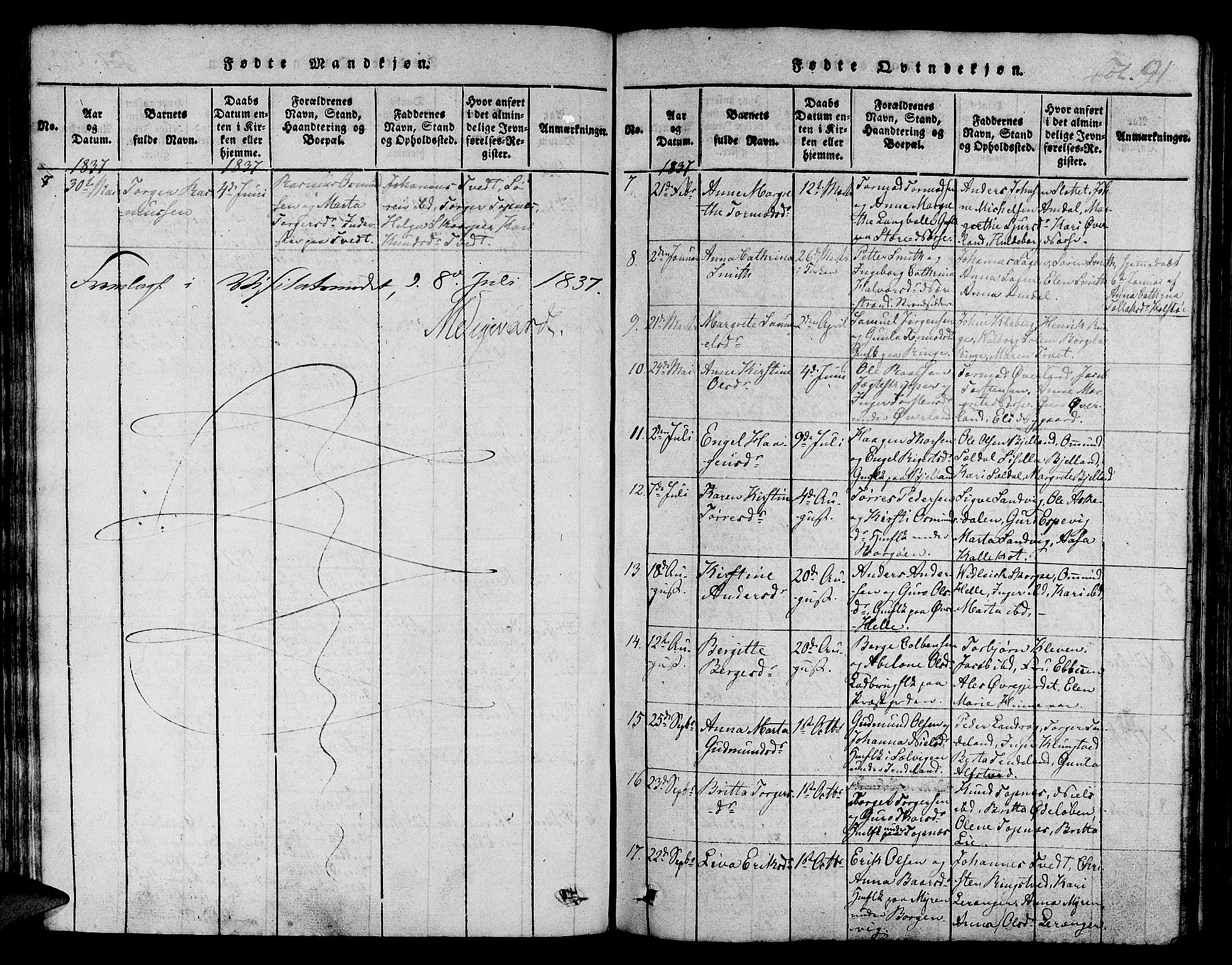 Nedstrand sokneprestkontor, SAST/A-101841/01/IV: Parish register (official) no. A 6, 1816-1838, p. 91
