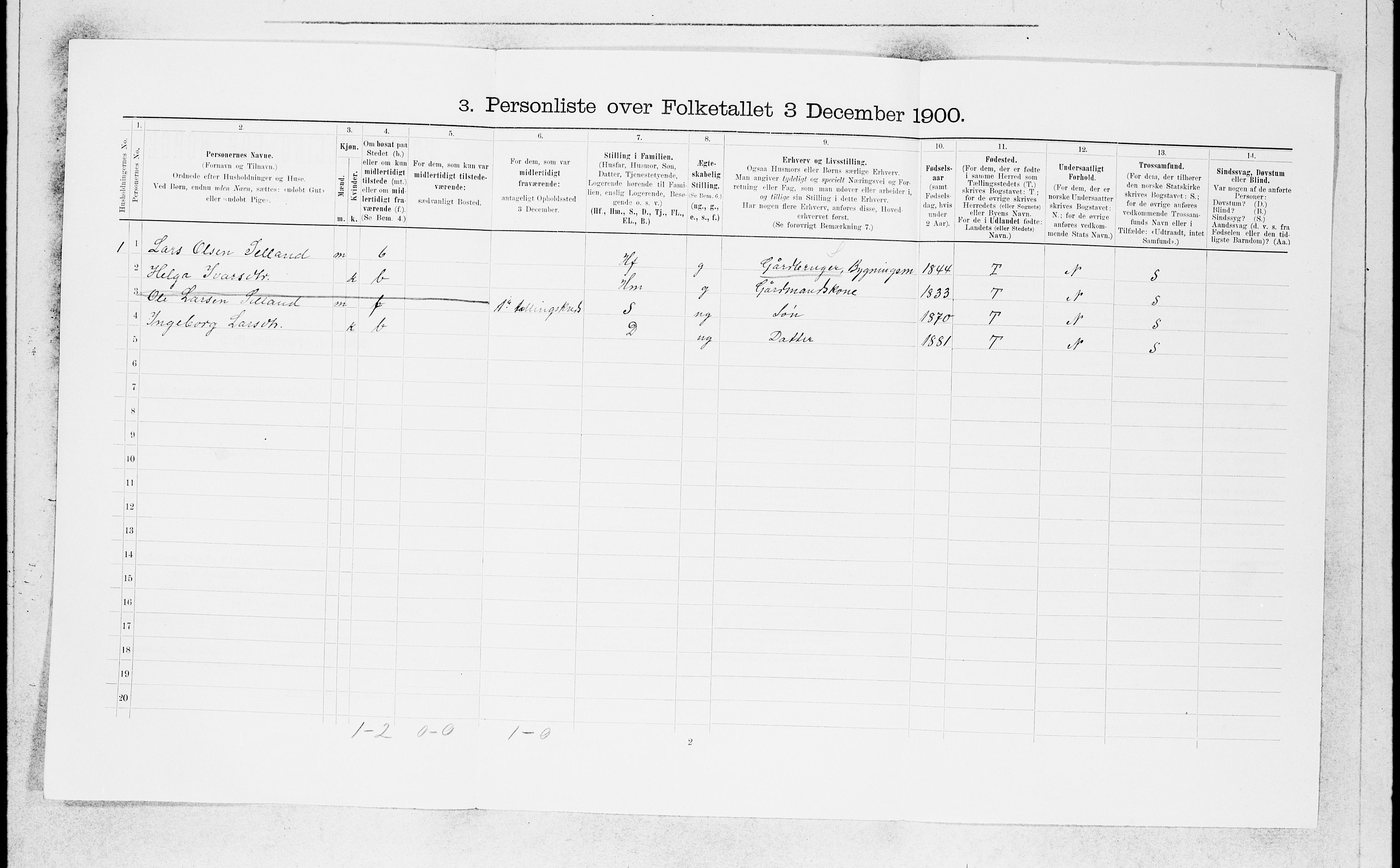 SAB, 1900 census for Røldal, 1900, p. 206