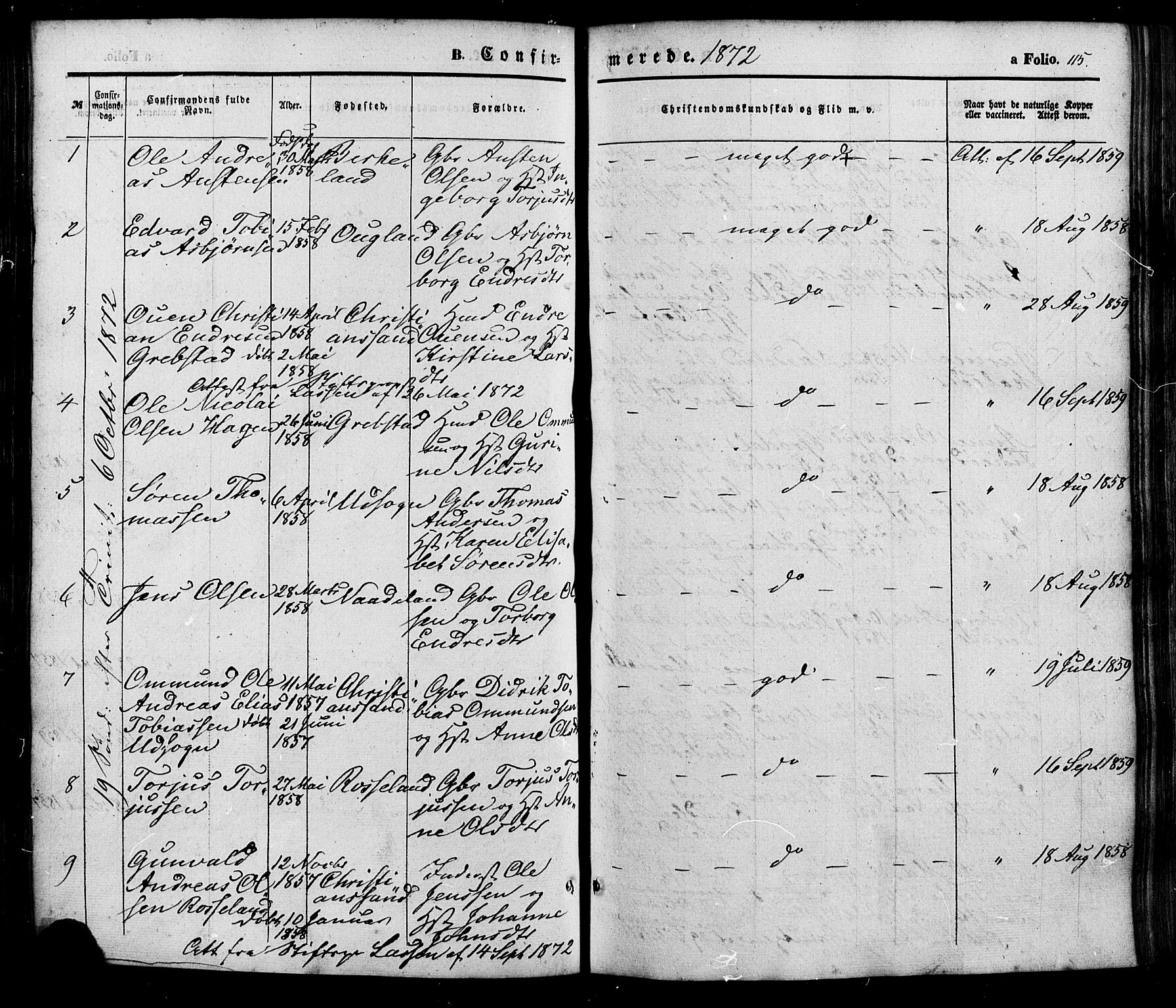 Søgne sokneprestkontor, SAK/1111-0037/F/Fa/Faa/L0002: Parish register (official) no. A 2, 1854-1882, p. 115