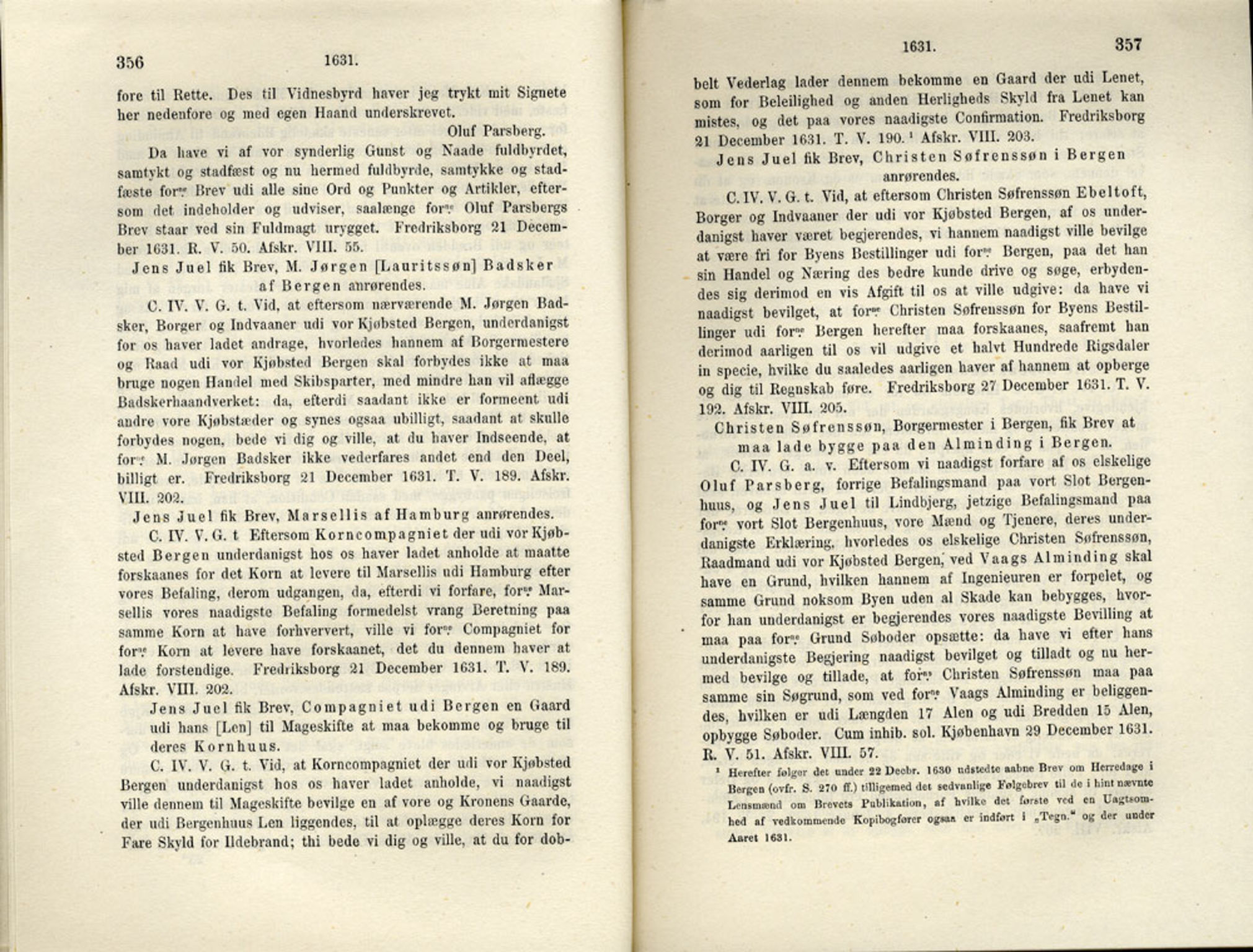 Publikasjoner utgitt av Det Norske Historiske Kildeskriftfond, PUBL/-/-/-: Norske Rigs-Registranter, bind 6, 1628-1634, p. 356-357