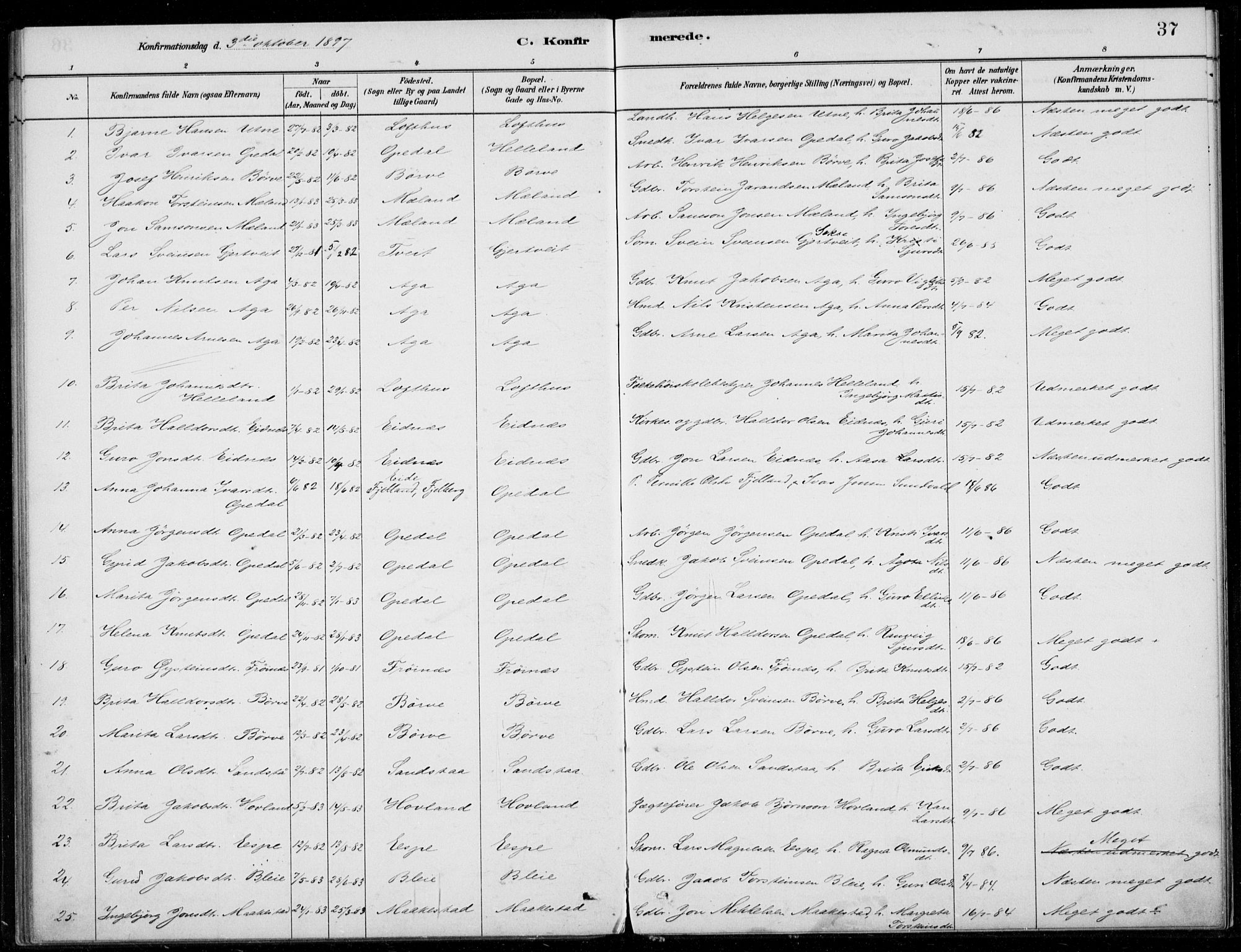 Ullensvang sokneprestembete, SAB/A-78701/H/Haa: Parish register (official) no. B  2, 1880-1910, p. 37