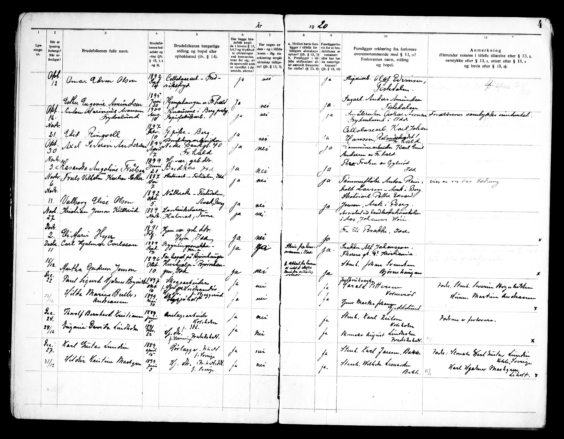 Idd prestekontor Kirkebøker, AV/SAO-A-10911/H/Ha/L0002: Banns register no. I 2, 1919-1958, p. 4