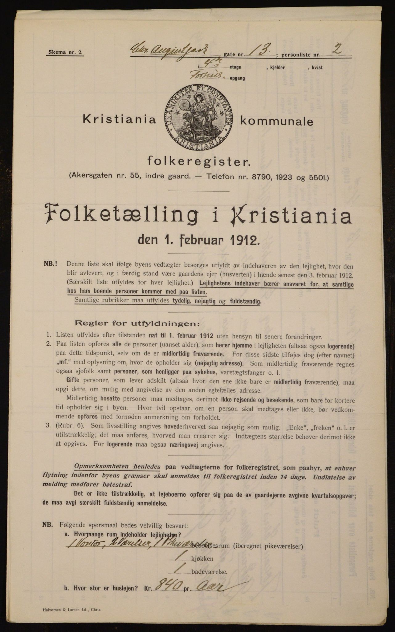OBA, Municipal Census 1912 for Kristiania, 1912, p. 54299