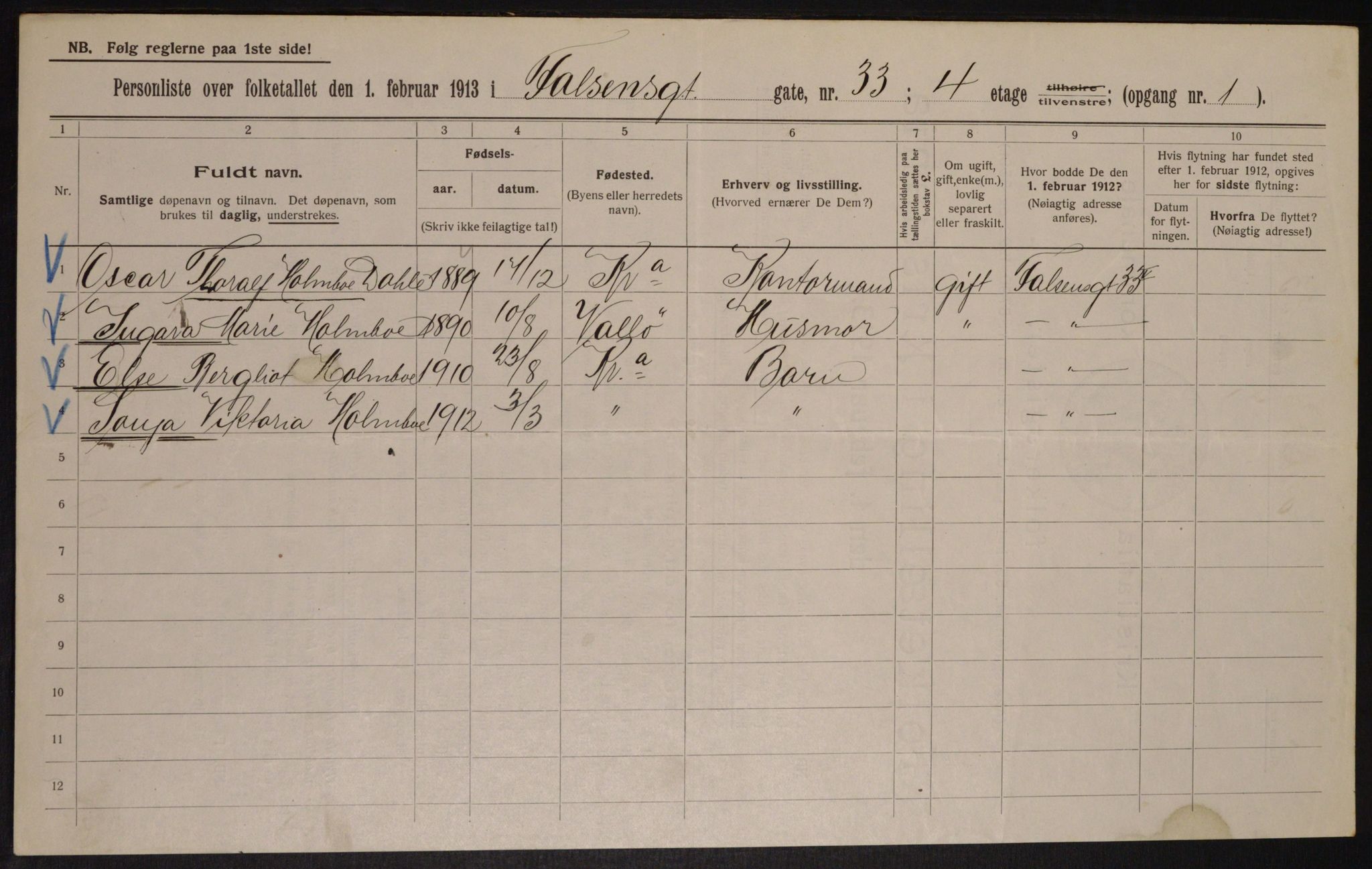 OBA, Municipal Census 1913 for Kristiania, 1913, p. 23749