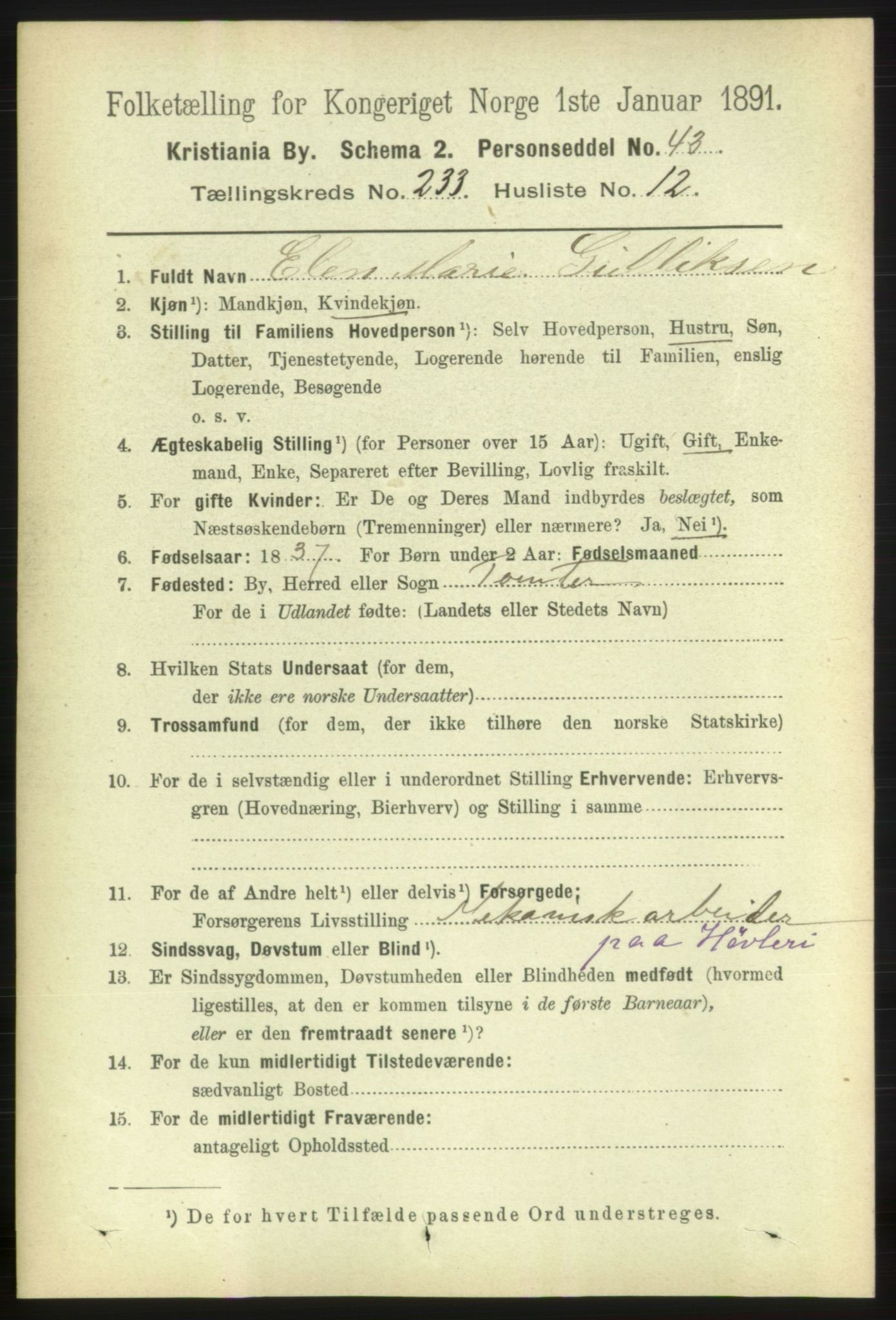 RA, 1891 census for 0301 Kristiania, 1891, p. 143401