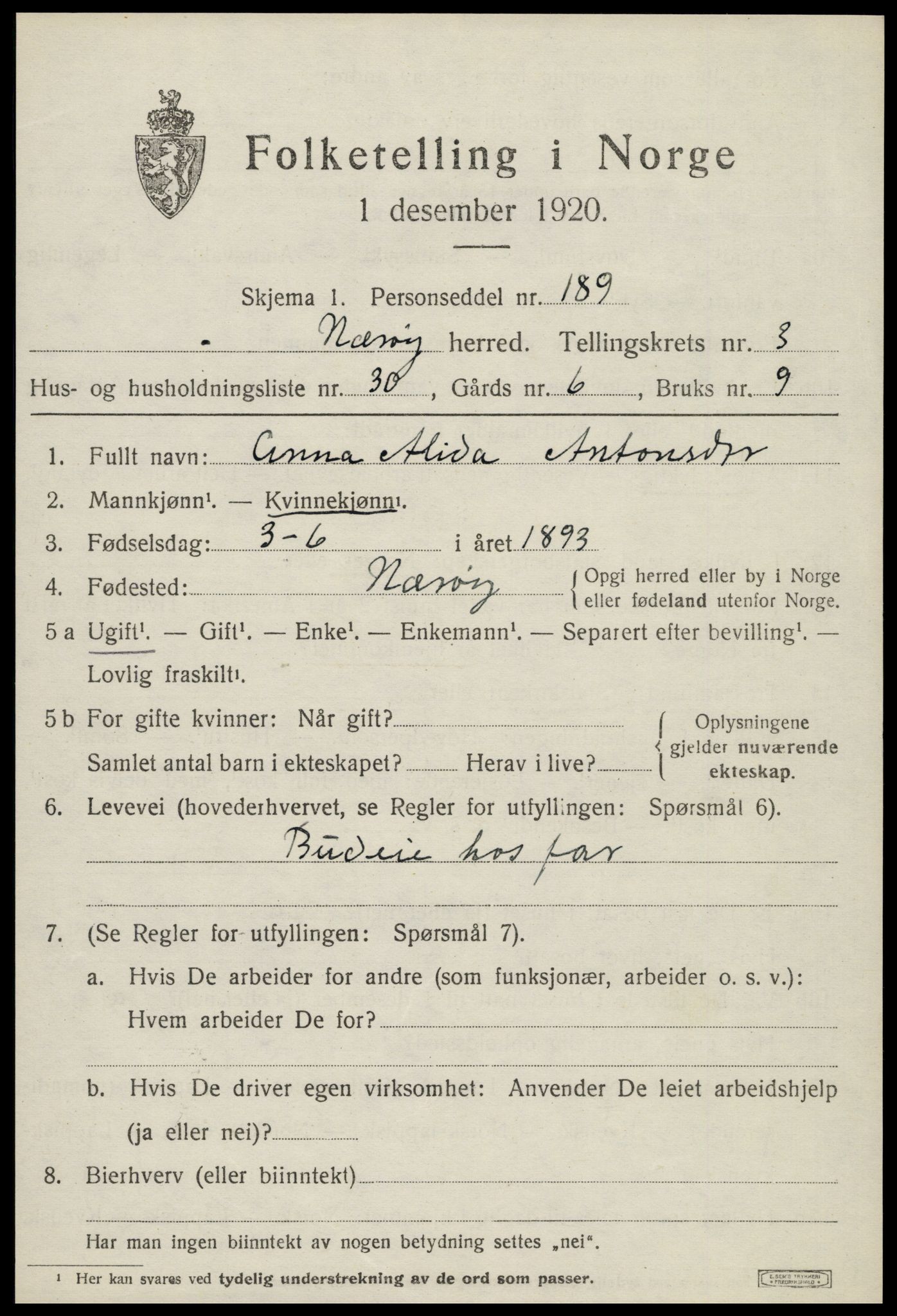 SAT, 1920 census for Nærøy, 1920, p. 1897