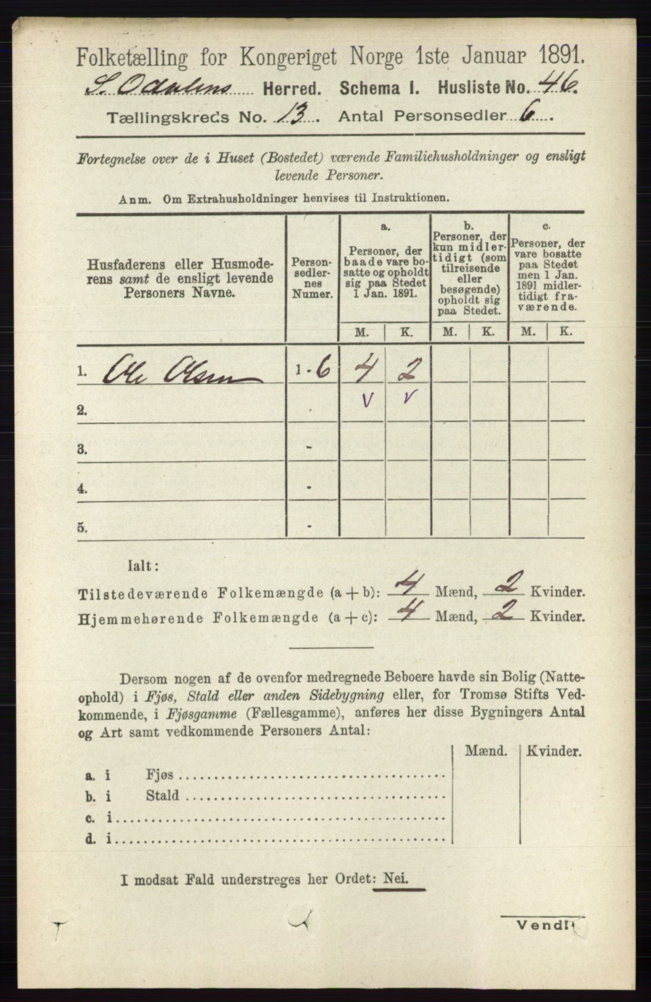 RA, 1891 census for 0419 Sør-Odal, 1891, p. 5552