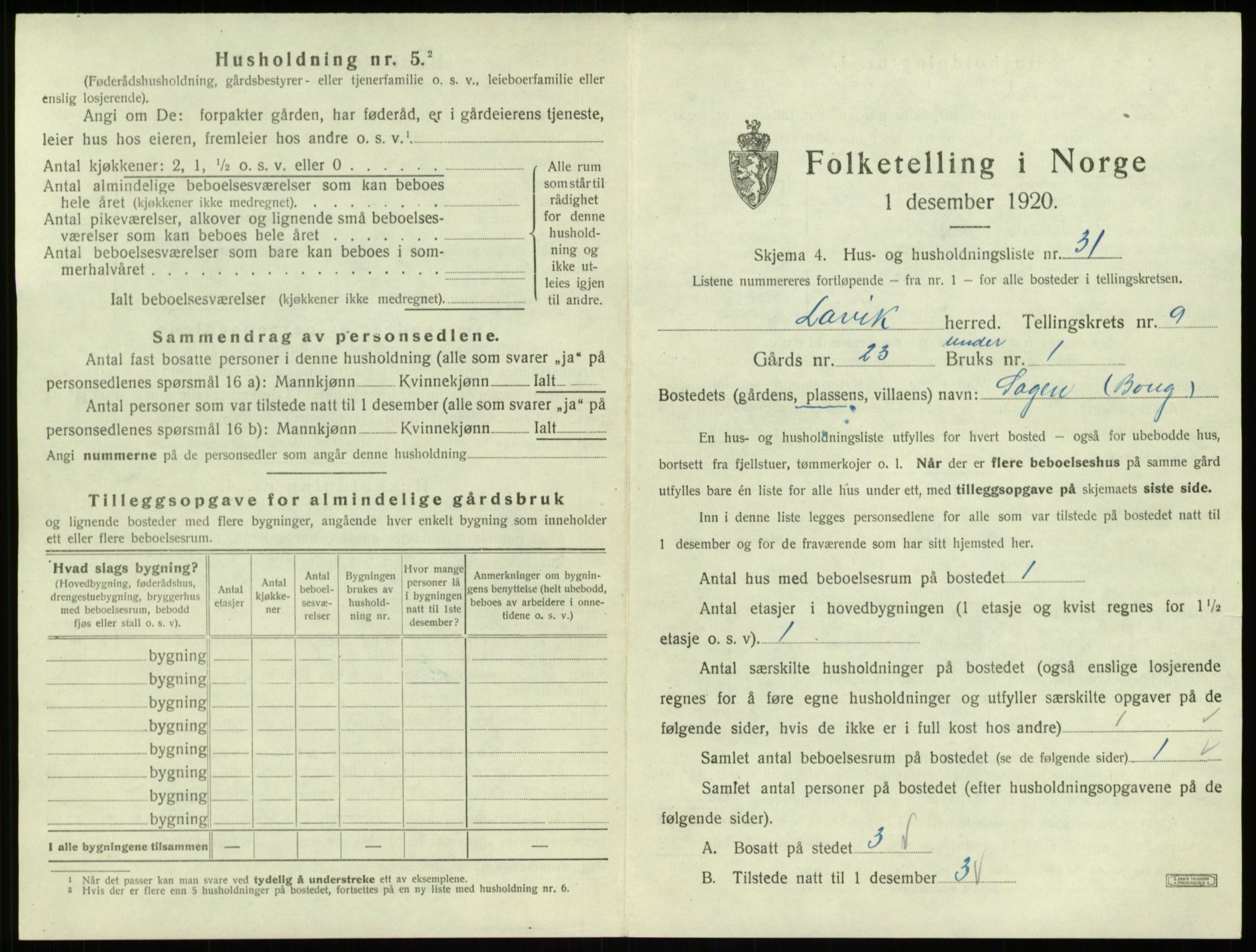 SAB, 1920 census for Lavik, 1920, p. 353