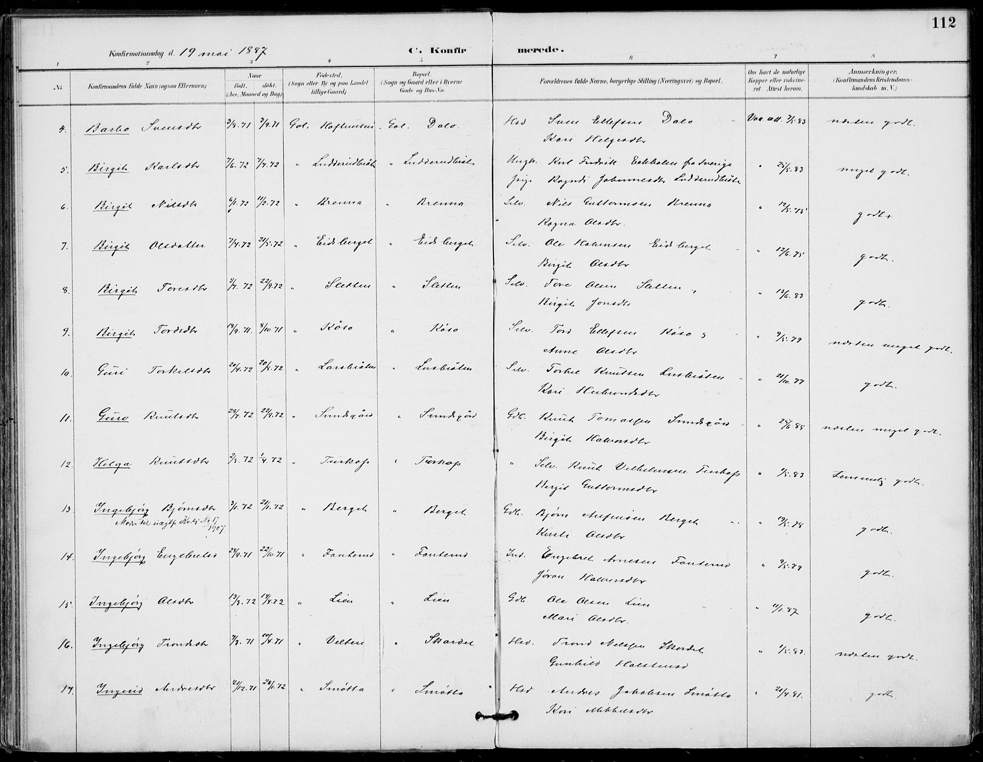 Gol kirkebøker, AV/SAKO-A-226/F/Fa/L0005: Parish register (official) no. I 5, 1887-1900, p. 112