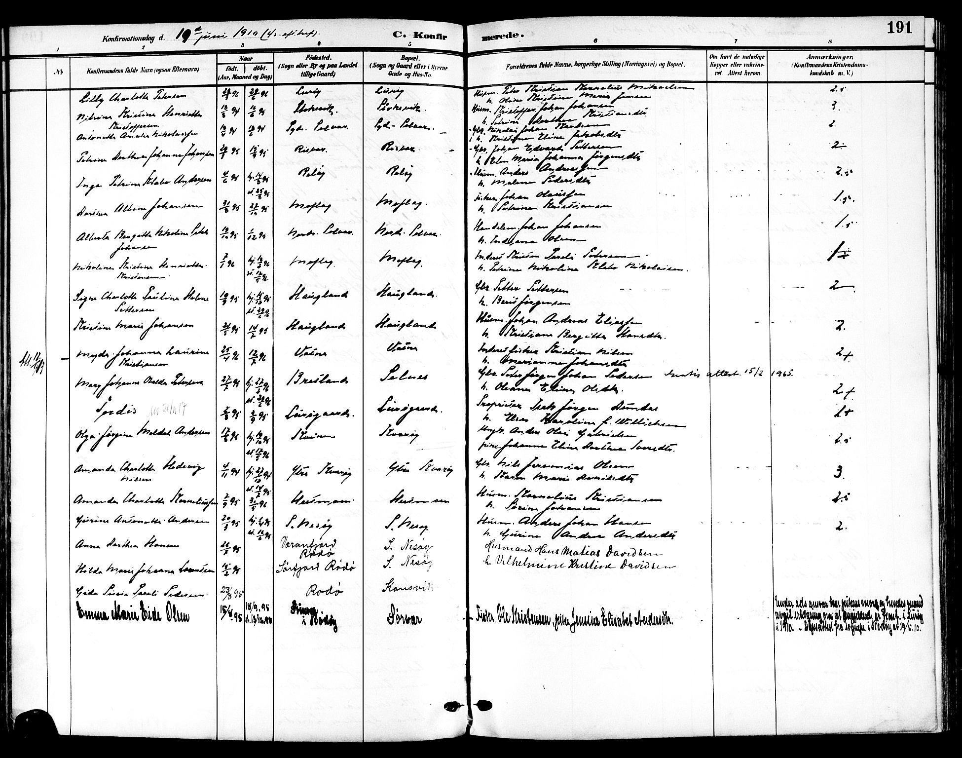 Ministerialprotokoller, klokkerbøker og fødselsregistre - Nordland, SAT/A-1459/839/L0569: Parish register (official) no. 839A06, 1903-1922, p. 191