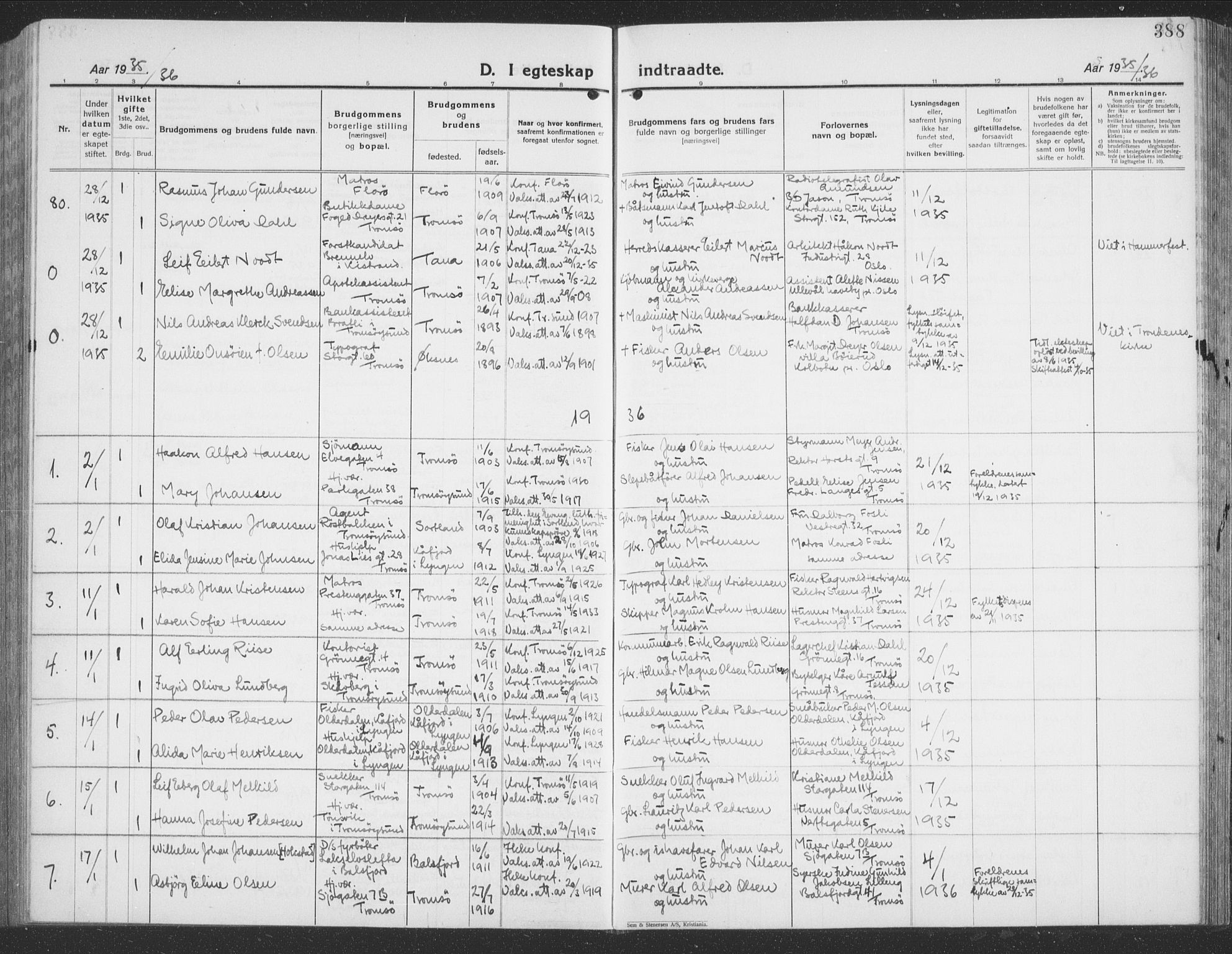 Tromsø sokneprestkontor/stiftsprosti/domprosti, AV/SATØ-S-1343/G/Gb/L0010klokker: Parish register (copy) no. 10, 1925-1937, p. 388