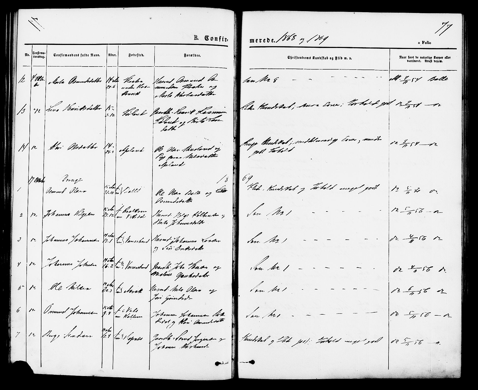 Vikedal sokneprestkontor, SAST/A-101840/01/IV: Parish register (official) no. A 7, 1868-1883, p. 77
