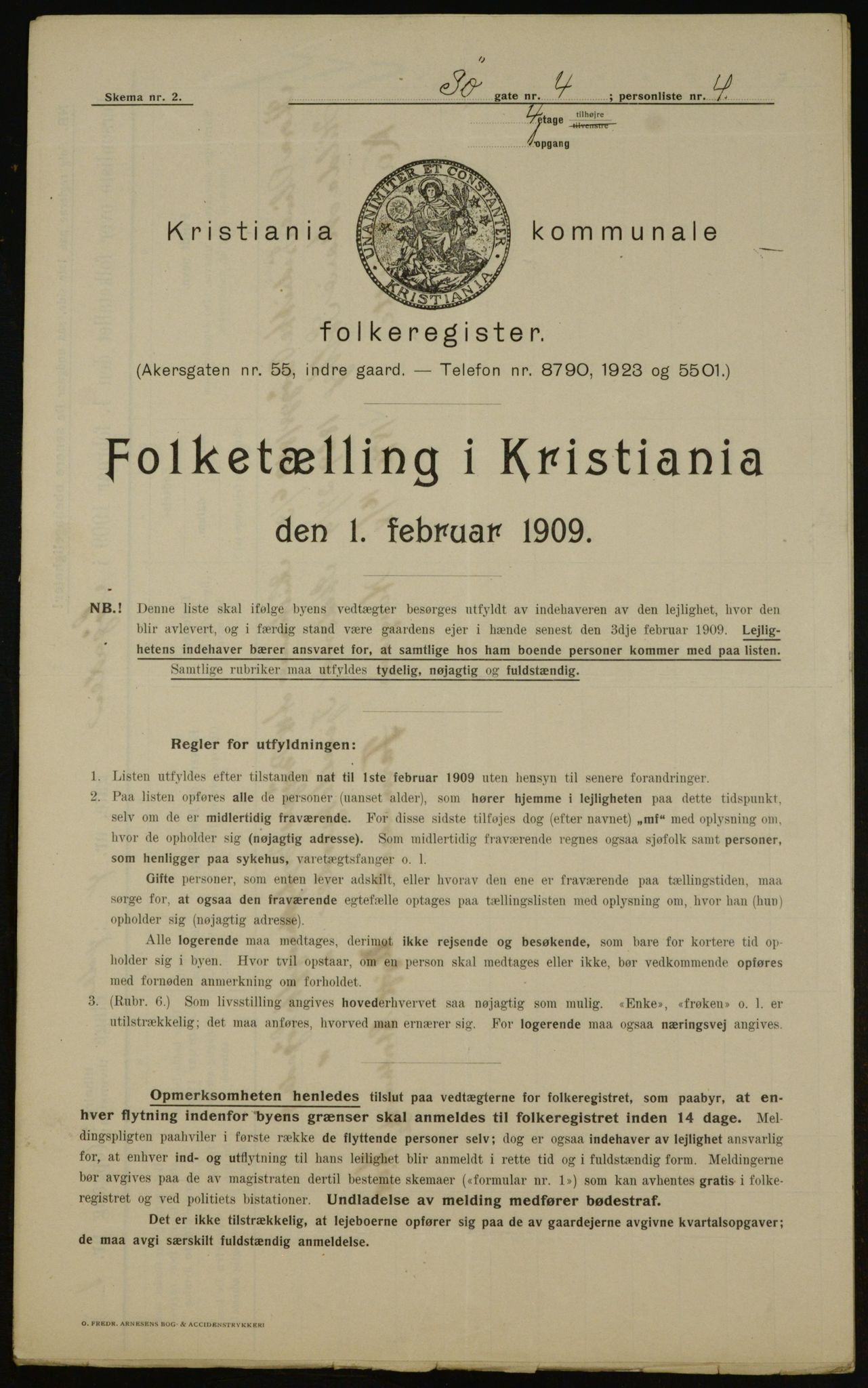 OBA, Municipal Census 1909 for Kristiania, 1909, p. 96172