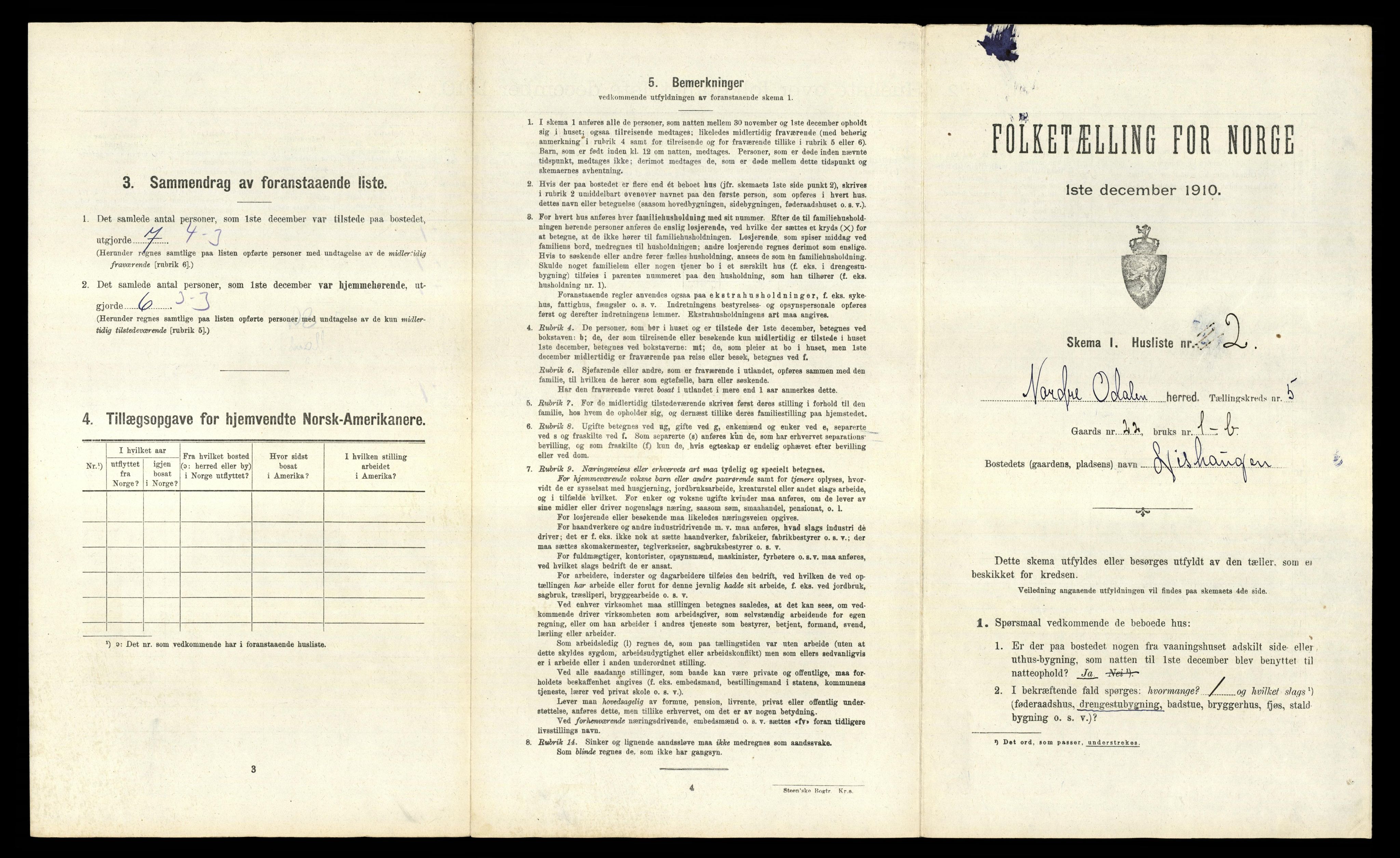 RA, 1910 census for Nord-Odal, 1910, p. 539