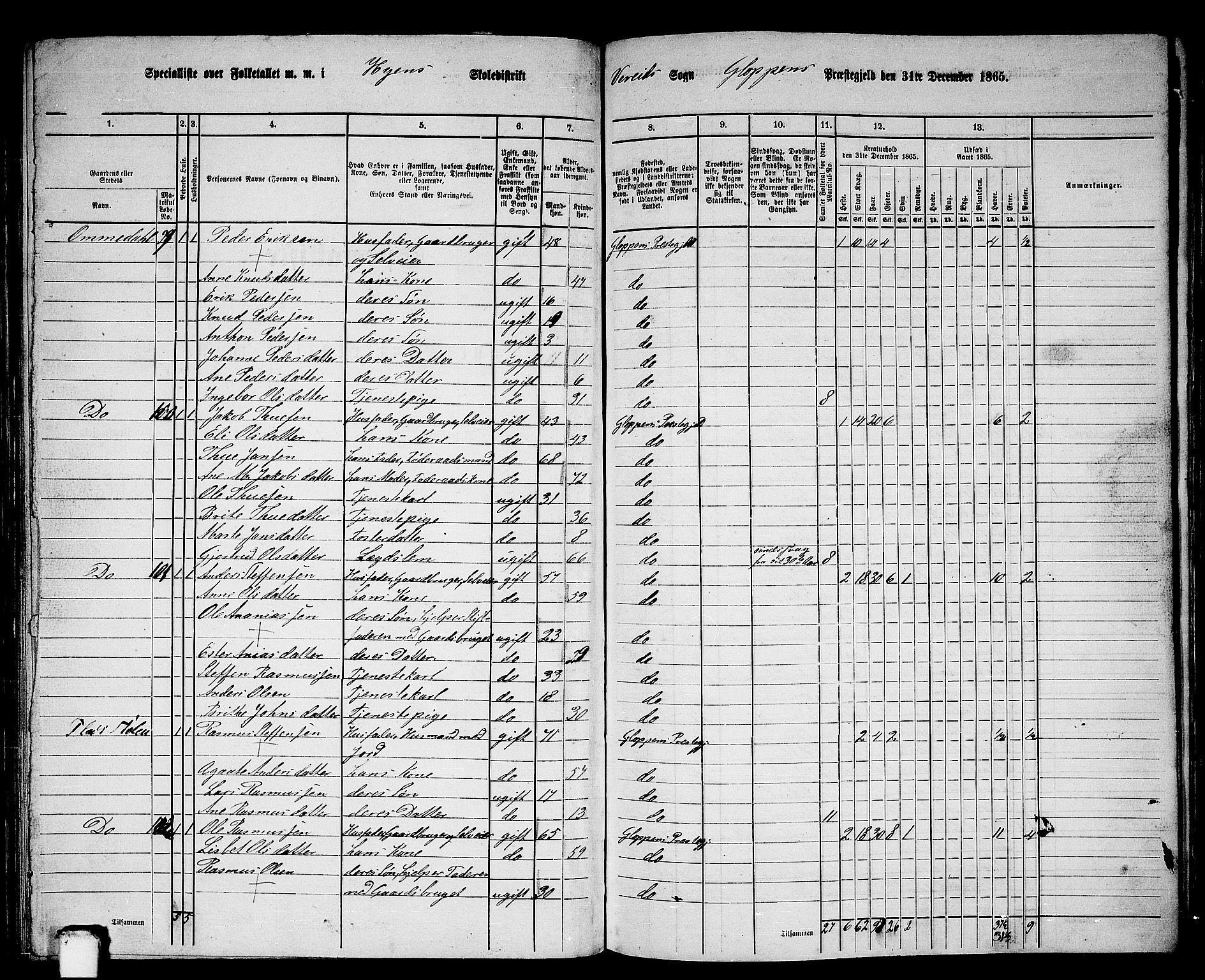 RA, 1865 census for Gloppen, 1865, p. 102