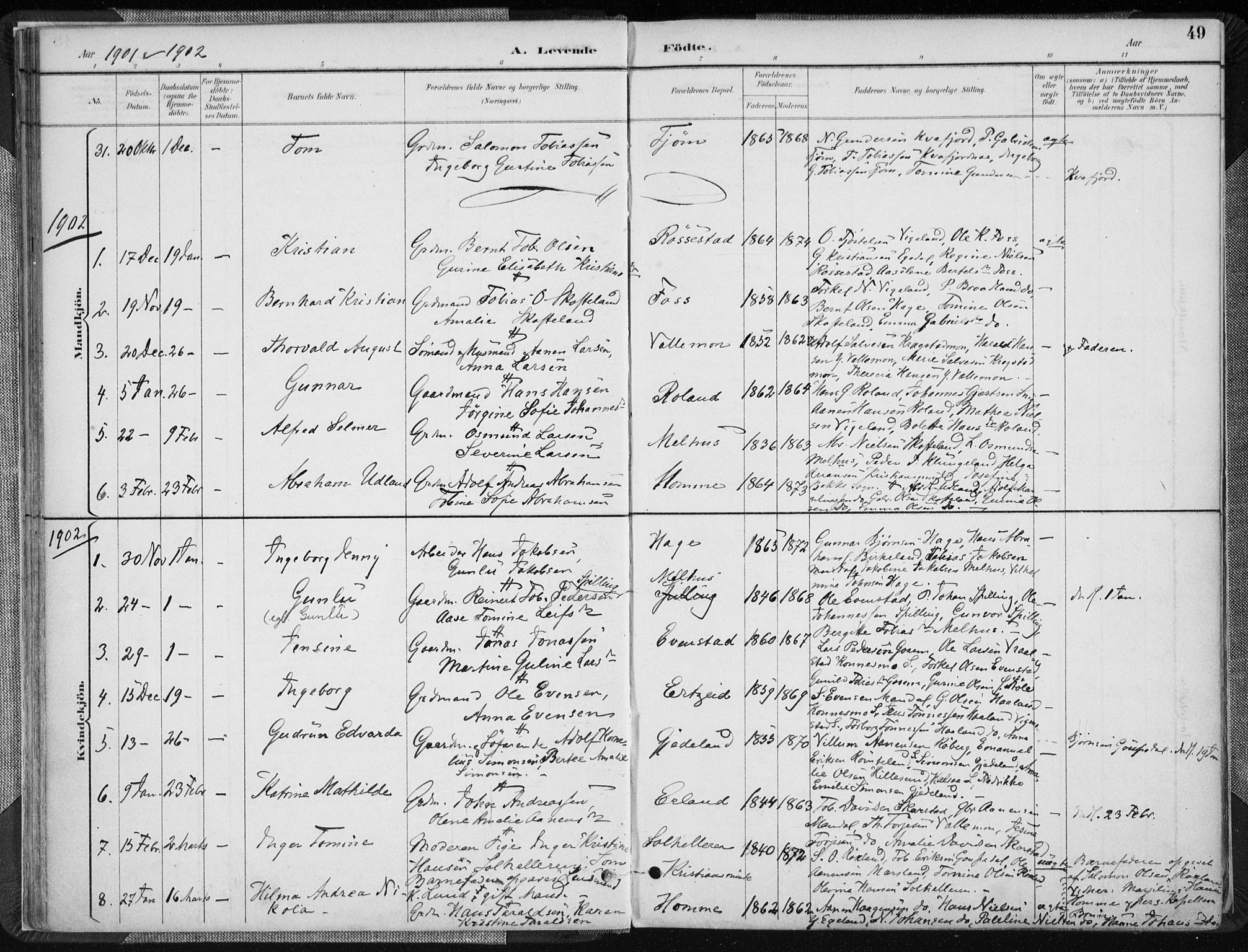 Sør-Audnedal sokneprestkontor, AV/SAK-1111-0039/F/Fa/Fab/L0010: Parish register (official) no. A 10, 1892-1913, p. 49