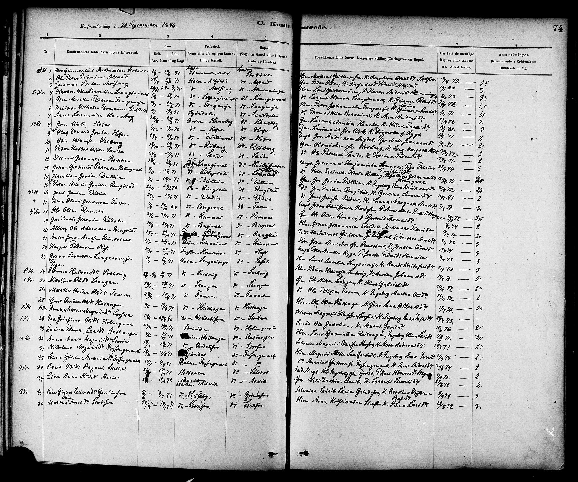 Ministerialprotokoller, klokkerbøker og fødselsregistre - Nord-Trøndelag, SAT/A-1458/714/L0130: Parish register (official) no. 714A01, 1878-1895, p. 74