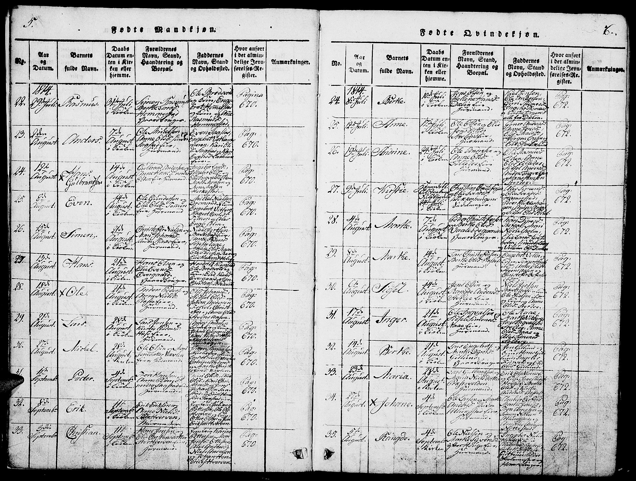 Stange prestekontor, SAH/PREST-002/L/L0001: Parish register (copy) no. 1, 1814-1825, p. 5-6