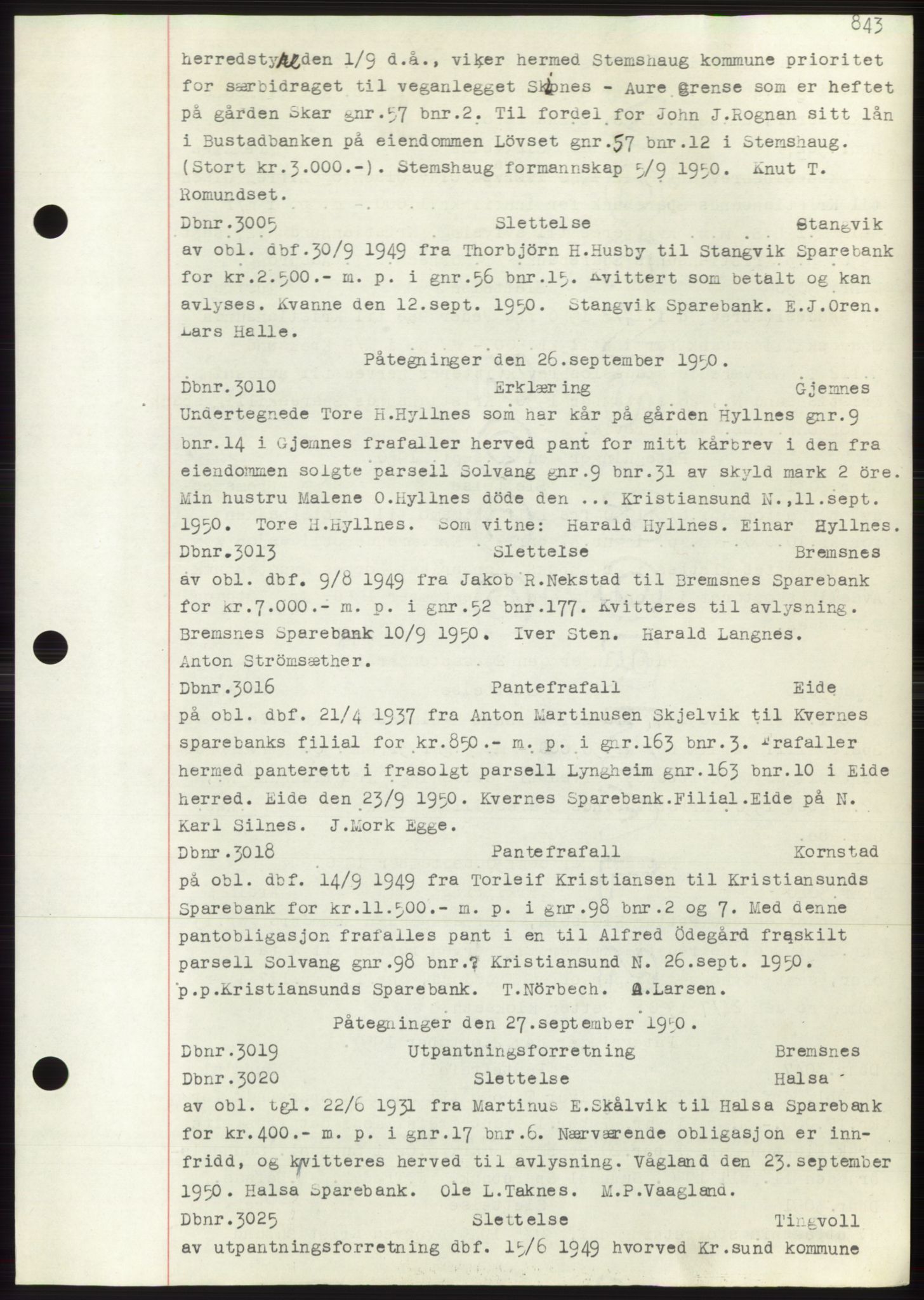 Nordmøre sorenskriveri, SAT/A-4132/1/2/2Ca: Mortgage book no. C82b, 1946-1951, Diary no: : 3005/1950