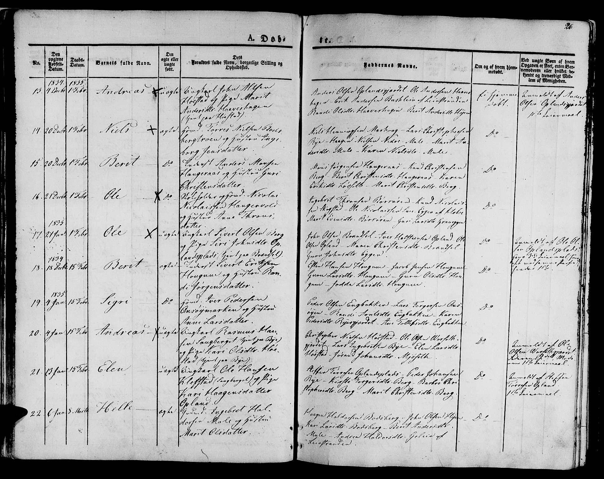 Ministerialprotokoller, klokkerbøker og fødselsregistre - Sør-Trøndelag, SAT/A-1456/612/L0374: Parish register (official) no. 612A07 /1, 1829-1845, p. 26