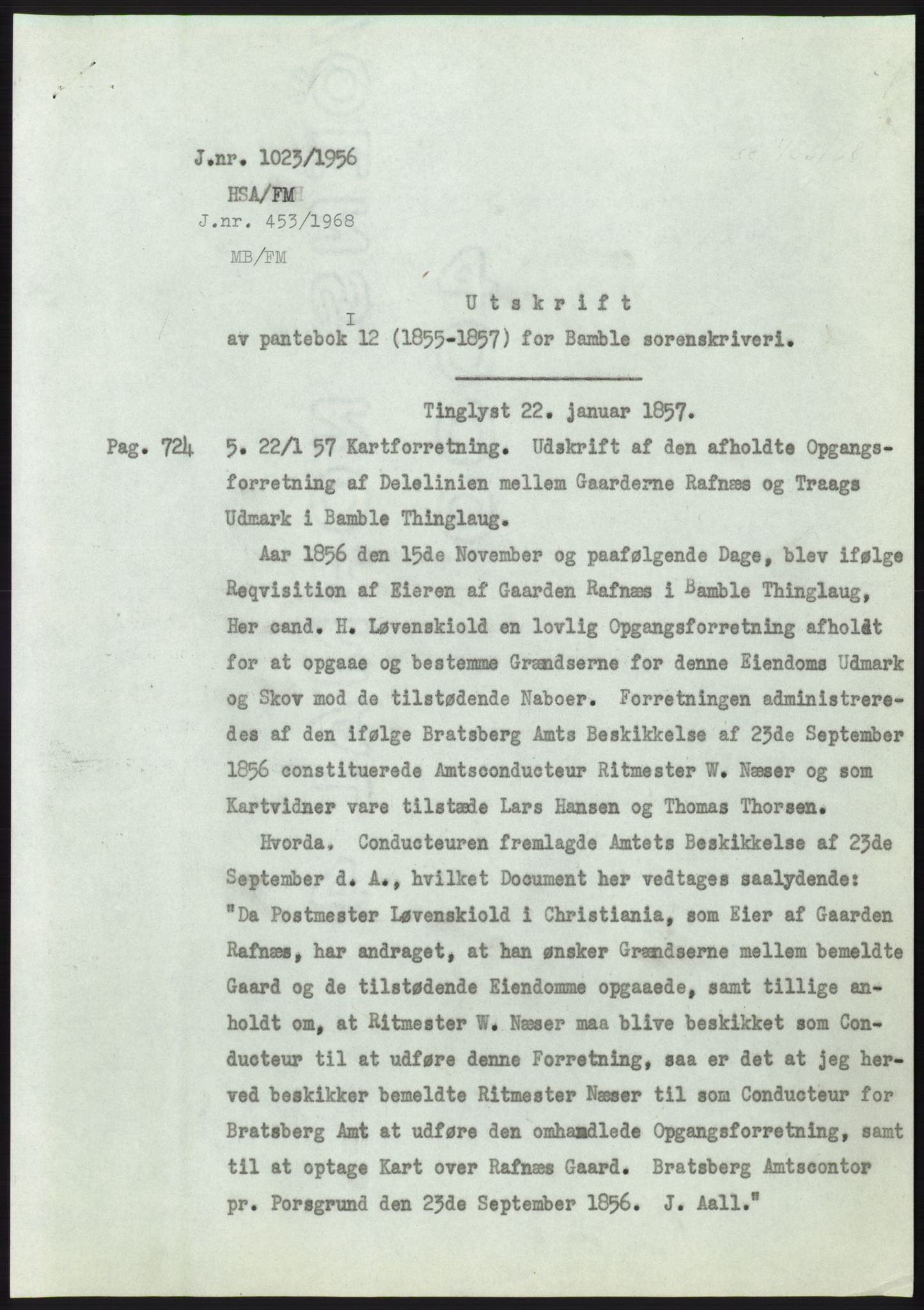 Statsarkivet i Kongsberg, AV/SAKO-A-0001/E/Ee/L0007: Avskrifter, SAO jnr. 802/1956 - 1199/1956, 1956, p. 256