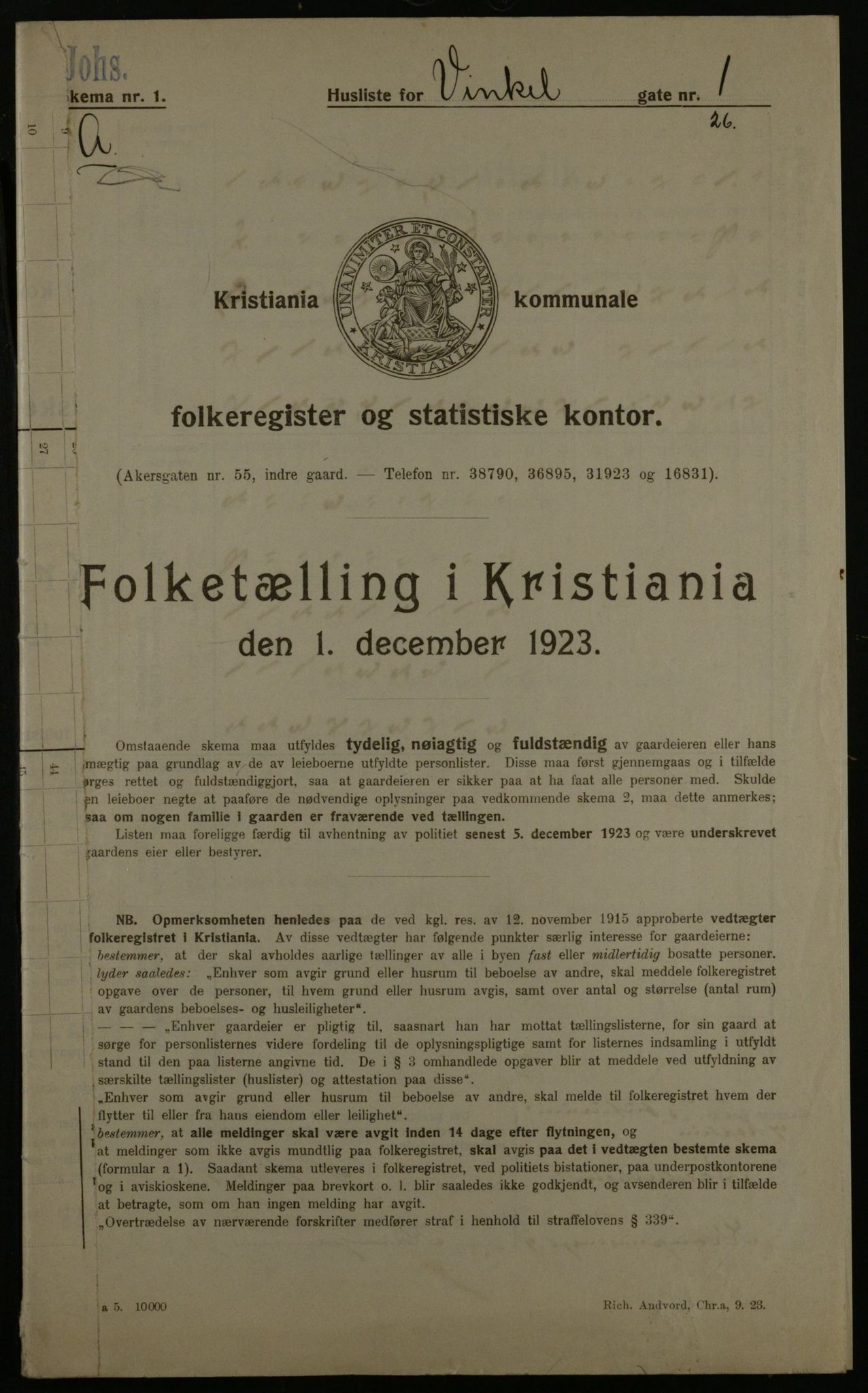 OBA, Municipal Census 1923 for Kristiania, 1923, p. 136475