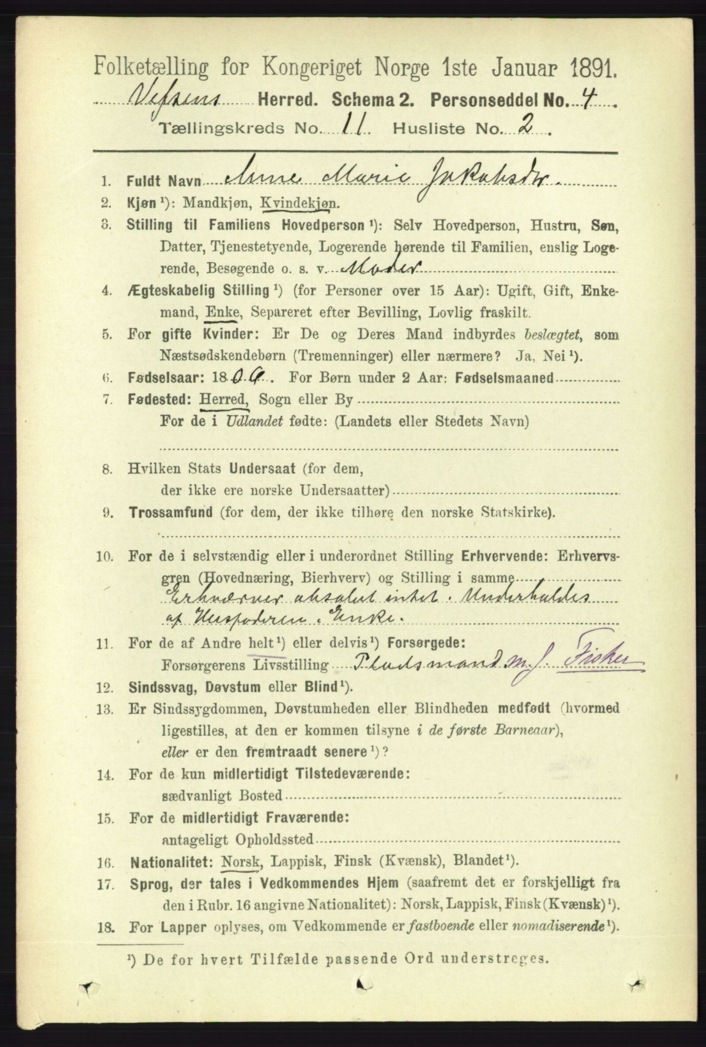 RA, 1891 census for 1824 Vefsn, 1891, p. 5675