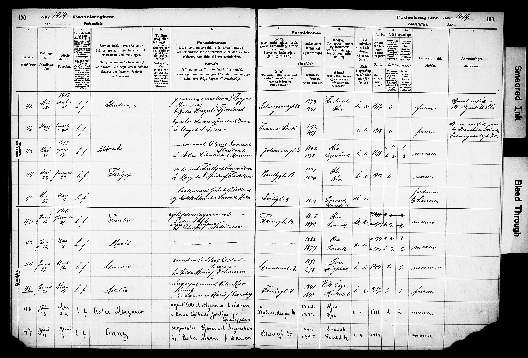 Grønland prestekontor Kirkebøker, AV/SAO-A-10848/J/Ja/L0001: Birth register no. 1, 1916-1922, p. 100