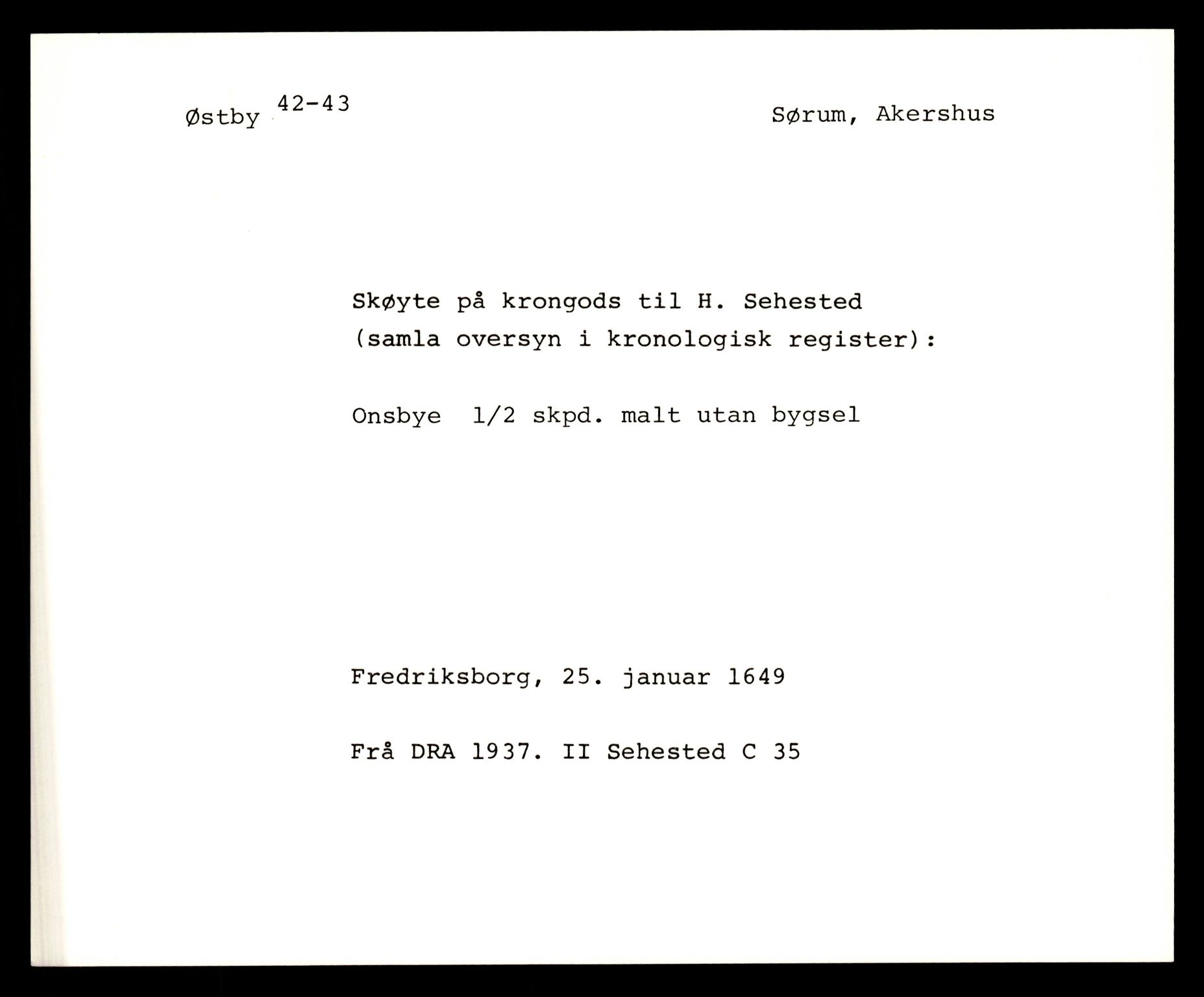 Riksarkivets diplomsamling, AV/RA-EA-5965/F35/F35e/L0006: Registreringssedler Akershus 2, 1400-1700, p. 499