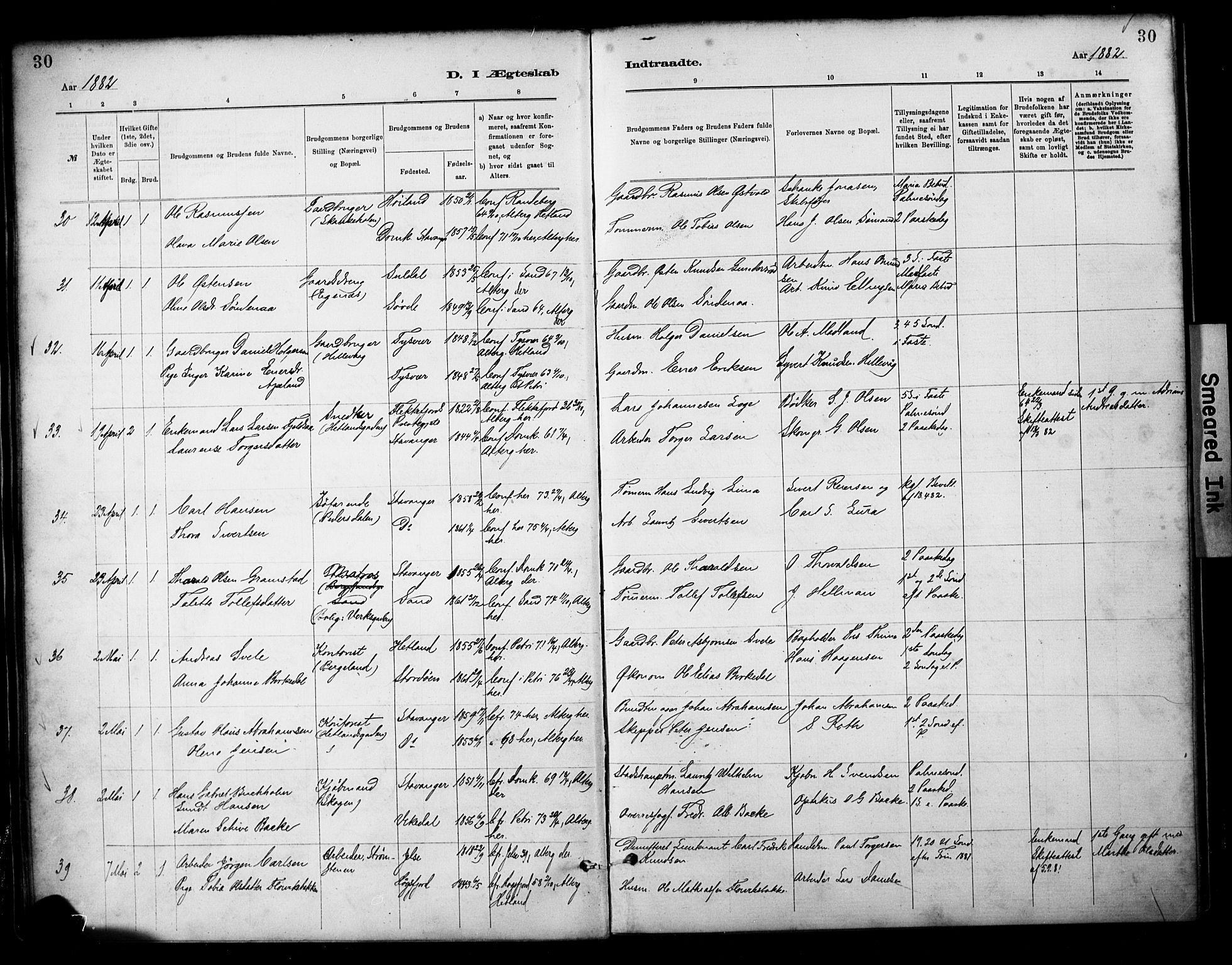 St. Petri sokneprestkontor, SAST/A-101813/001/30/30BA/L0018: Parish register (official) no. A 19, 1879-1900, p. 30