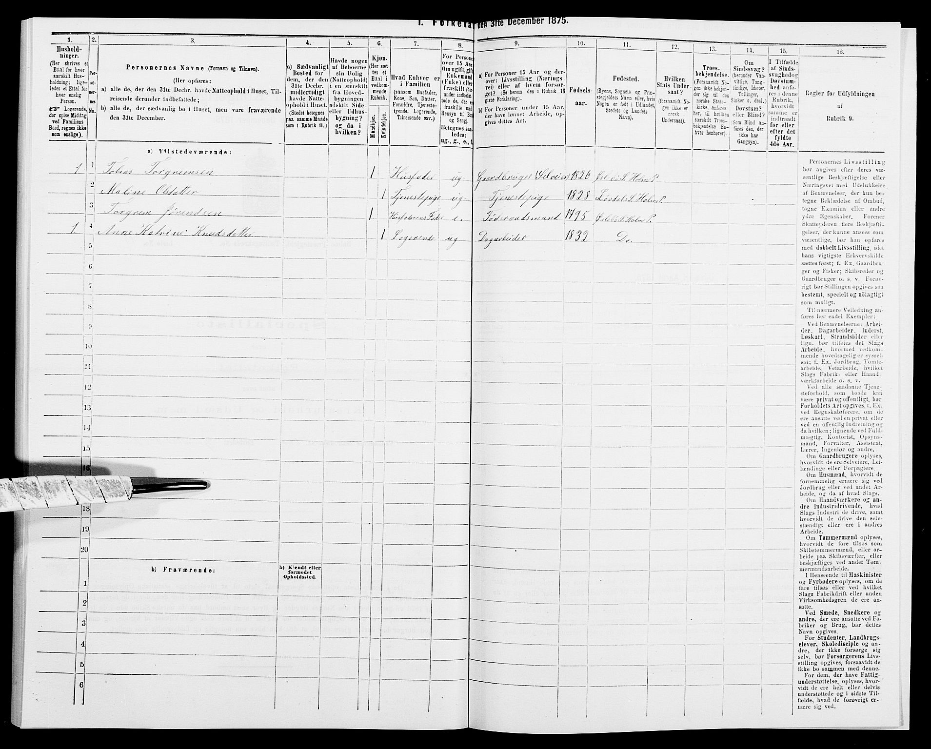 SAK, 1875 census for 1020P Holum, 1875, p. 950