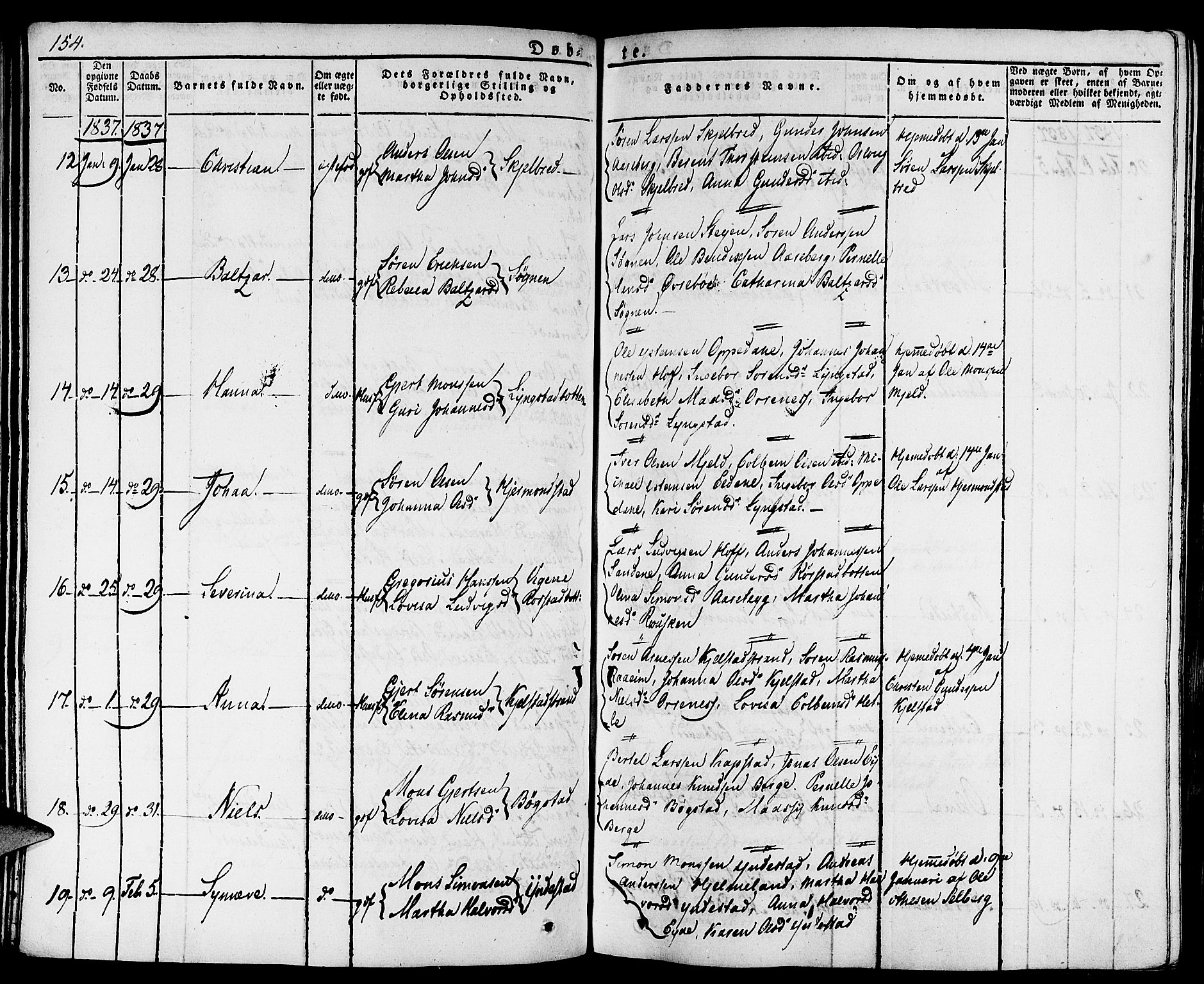 Gaular sokneprestembete, AV/SAB-A-80001/H/Haa: Parish register (official) no. A 3, 1821-1840, p. 154