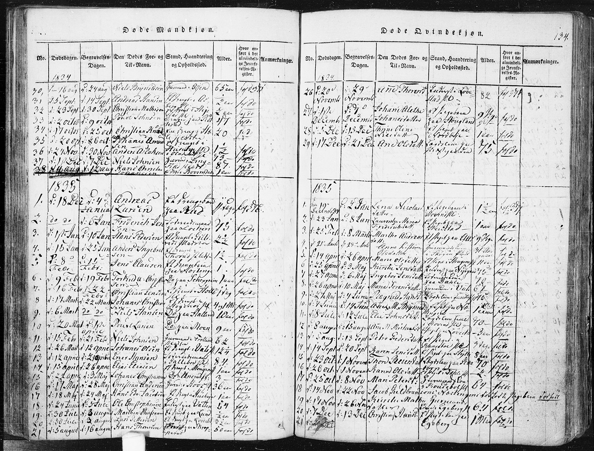 Spydeberg prestekontor Kirkebøker, SAO/A-10924/F/Fa/L0004: Parish register (official) no. I 4, 1814-1841, p. 134