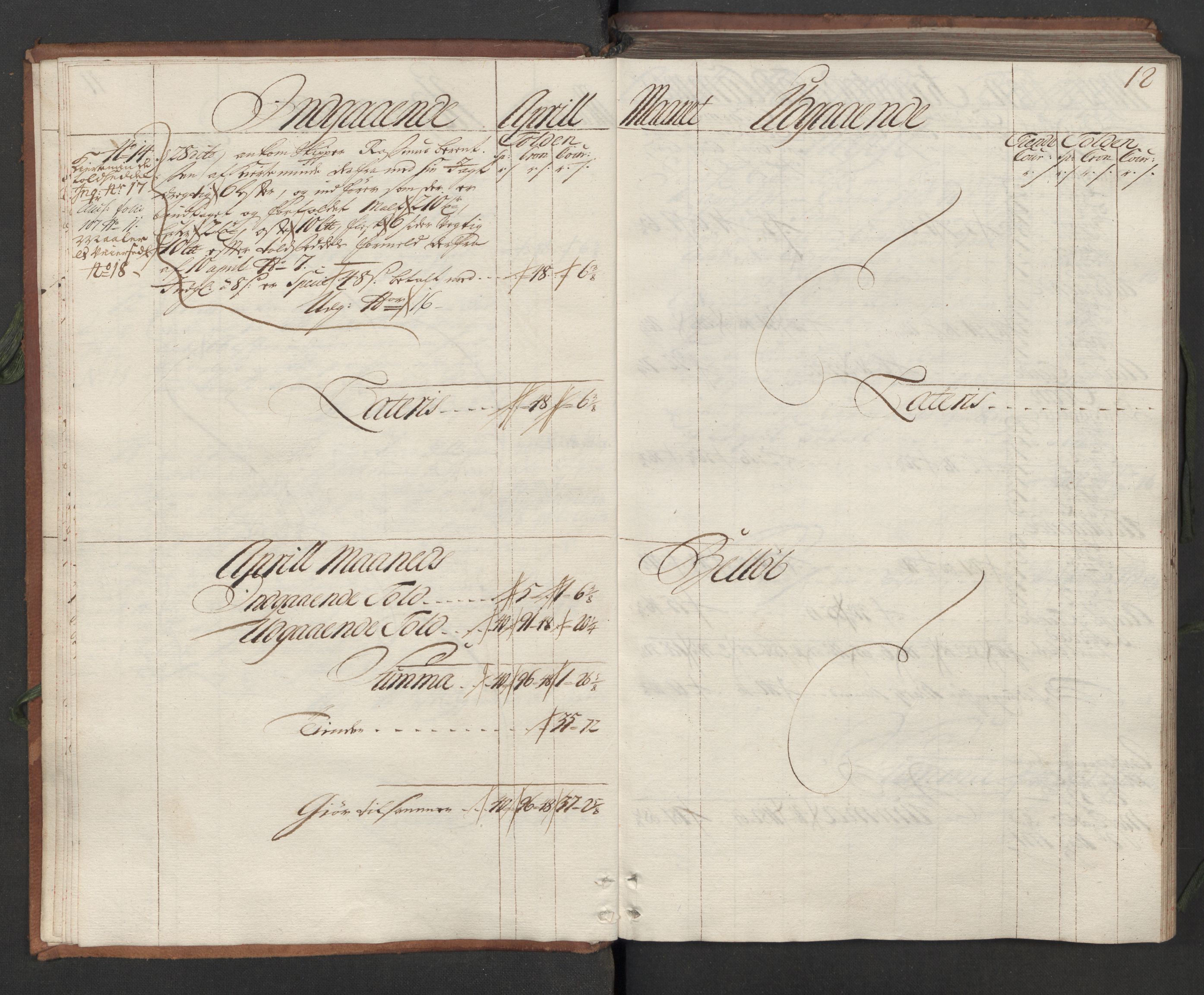 Generaltollkammeret, tollregnskaper, AV/RA-EA-5490/R05/L0012/0001: Tollregnskaper Moss, Son, Krokstad / Hovedtollbok, 1731, p. 11b-12a