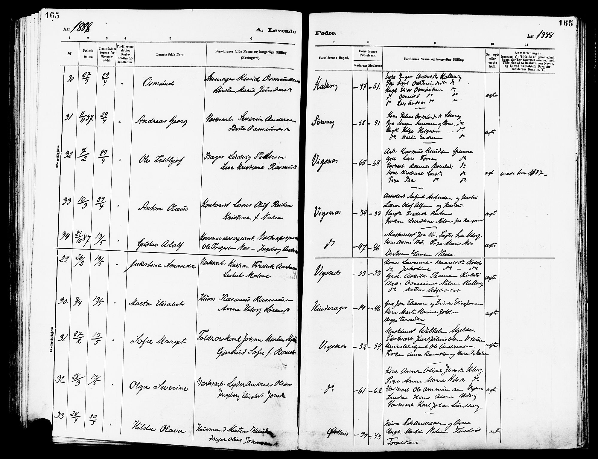 Avaldsnes sokneprestkontor, SAST/A -101851/H/Ha/Haa/L0014: Parish register (official) no. A 14, 1880-1889, p. 165