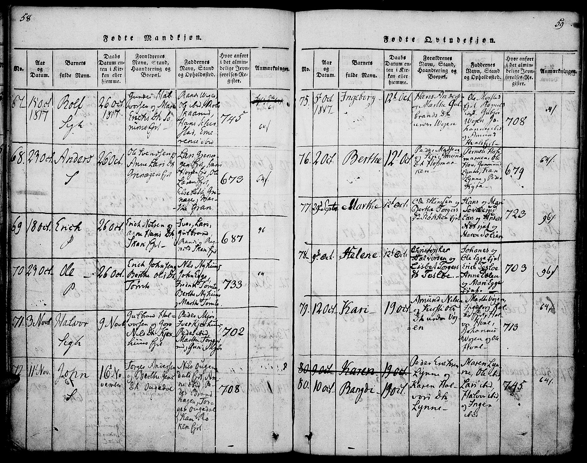 Gran prestekontor, AV/SAH-PREST-112/H/Ha/Haa/L0009: Parish register (official) no. 9, 1815-1824, p. 58-59