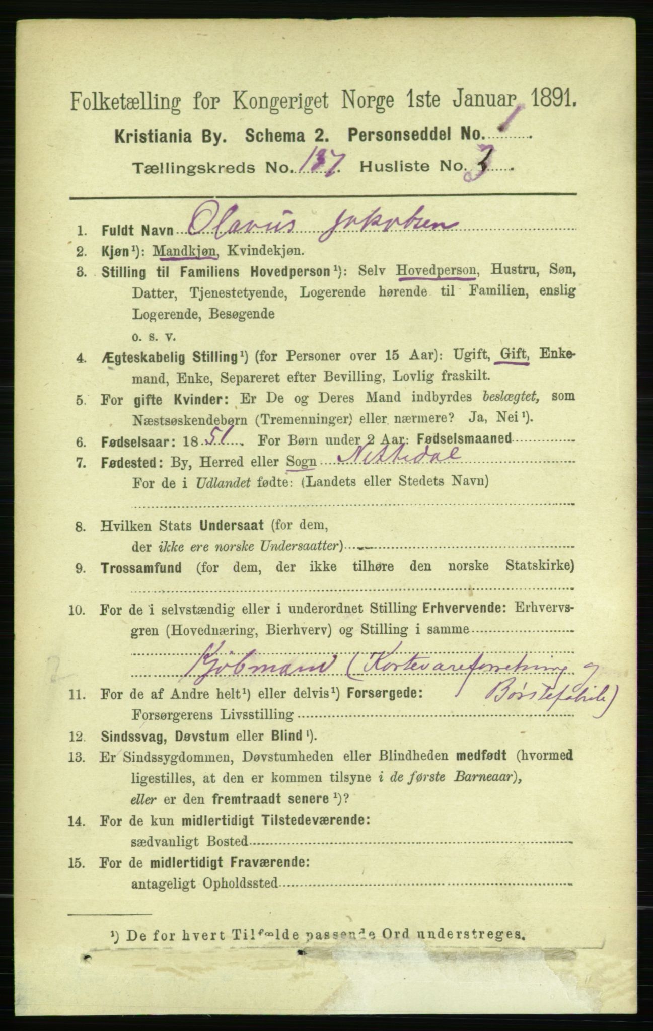 RA, 1891 census for 0301 Kristiania, 1891, p. 76300