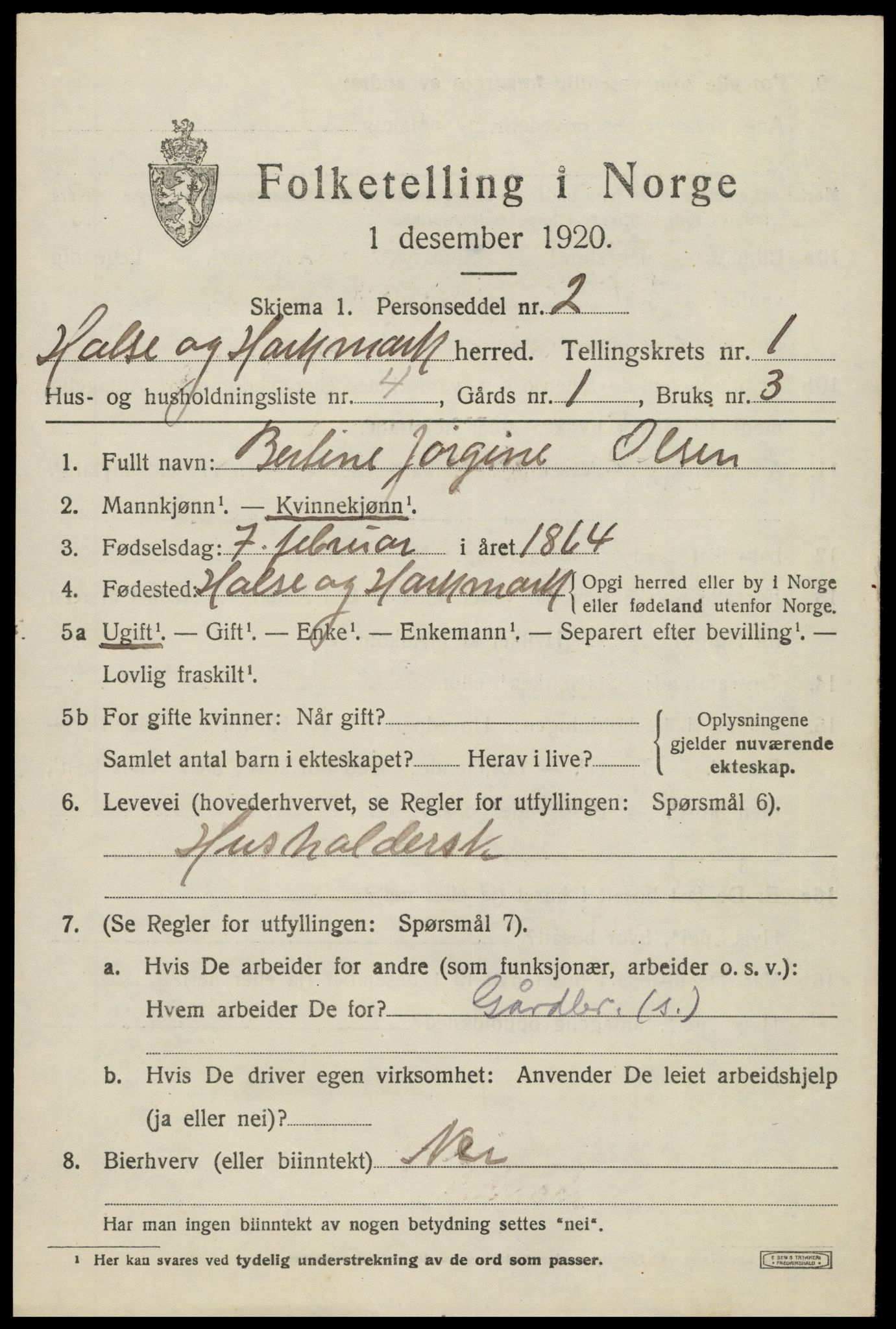 SAK, 1920 census for Halse og Harkmark, 1920, p. 1509