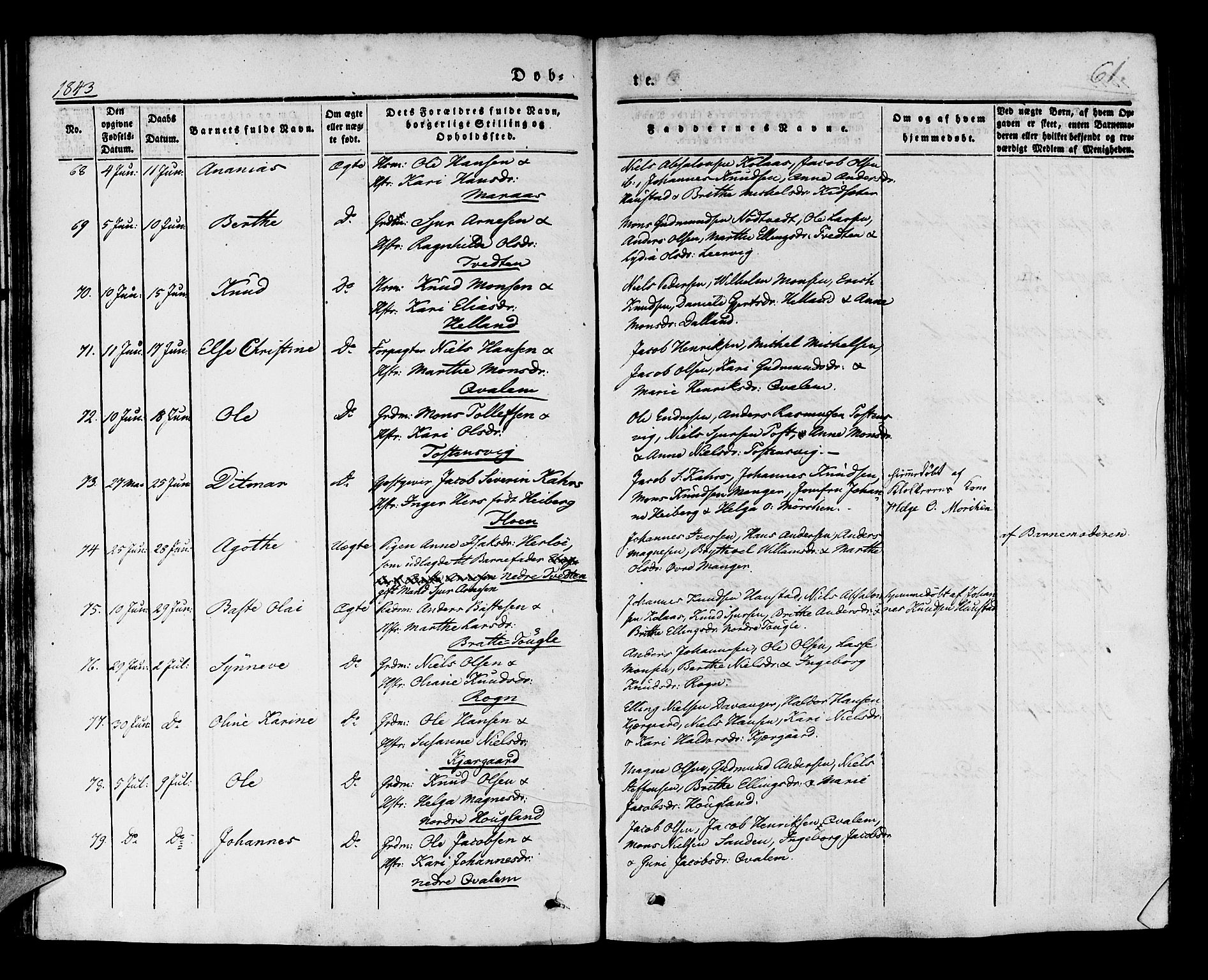 Manger sokneprestembete, AV/SAB-A-76801/H/Haa: Parish register (official) no. A 5, 1839-1848, p. 61