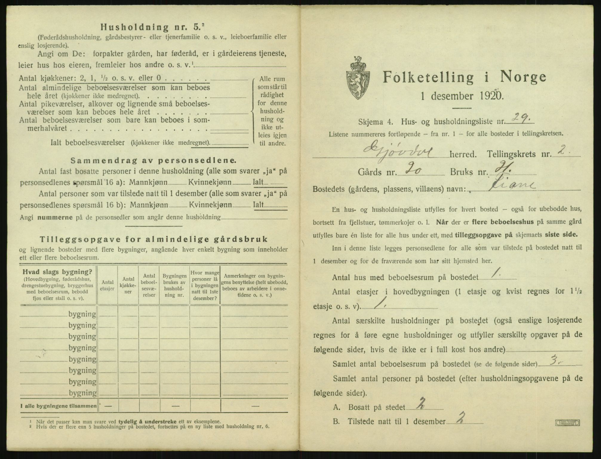 SAK, 1920 census for Gjøvdal, 1920, p. 180