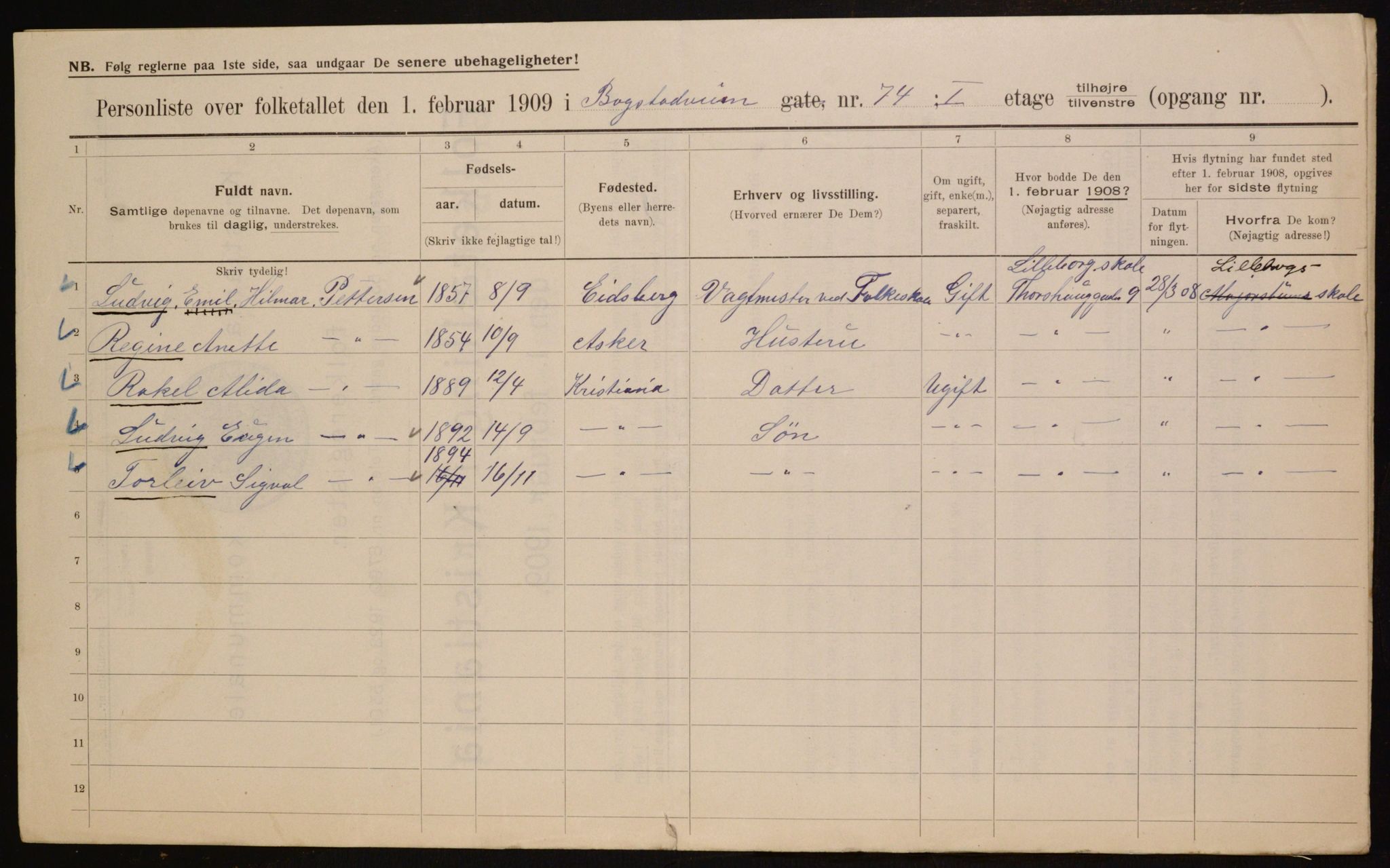 OBA, Municipal Census 1909 for Kristiania, 1909, p. 7119