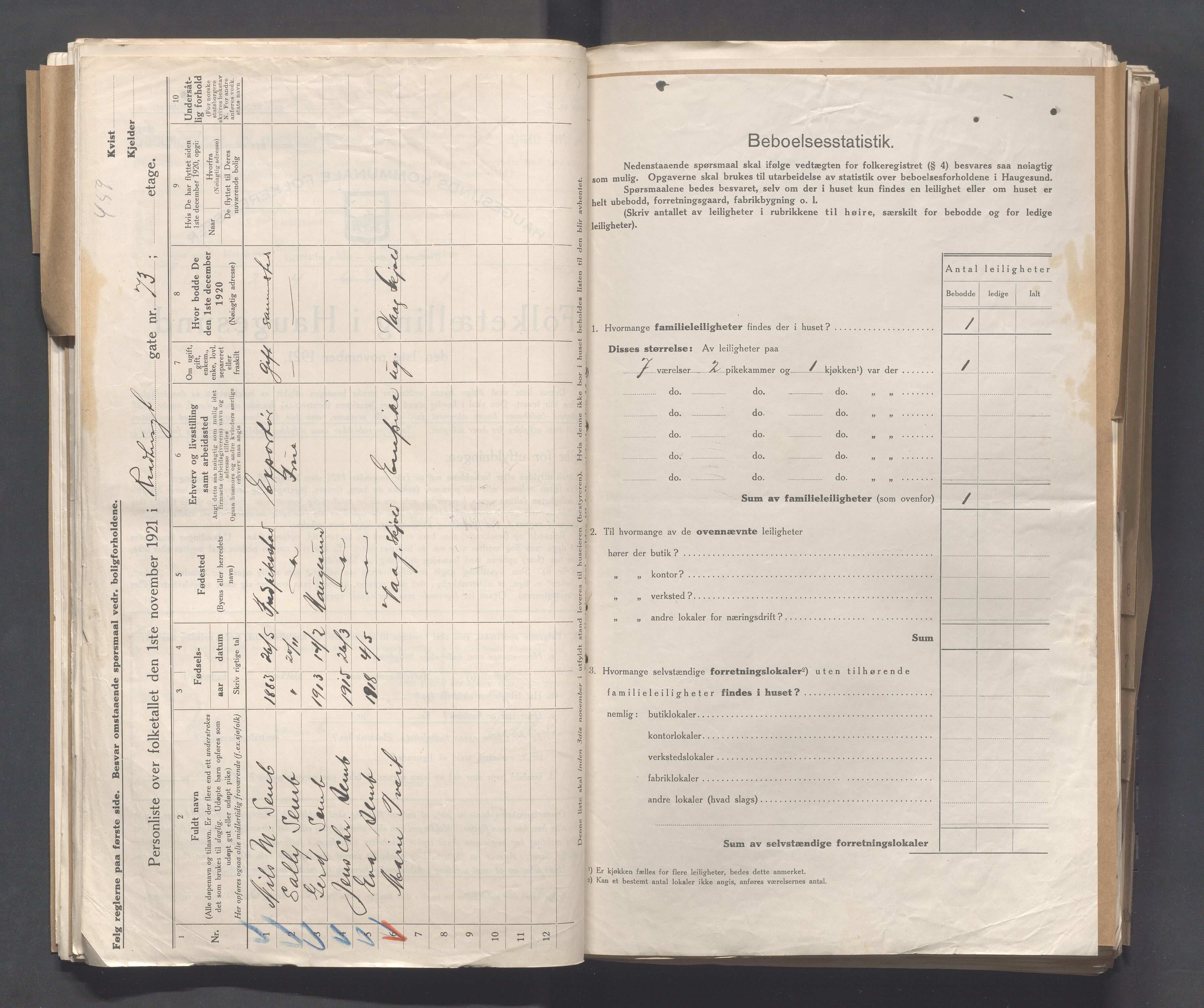 IKAR, Local census 1.11.1921 for Haugesund, 1921, p. 3255