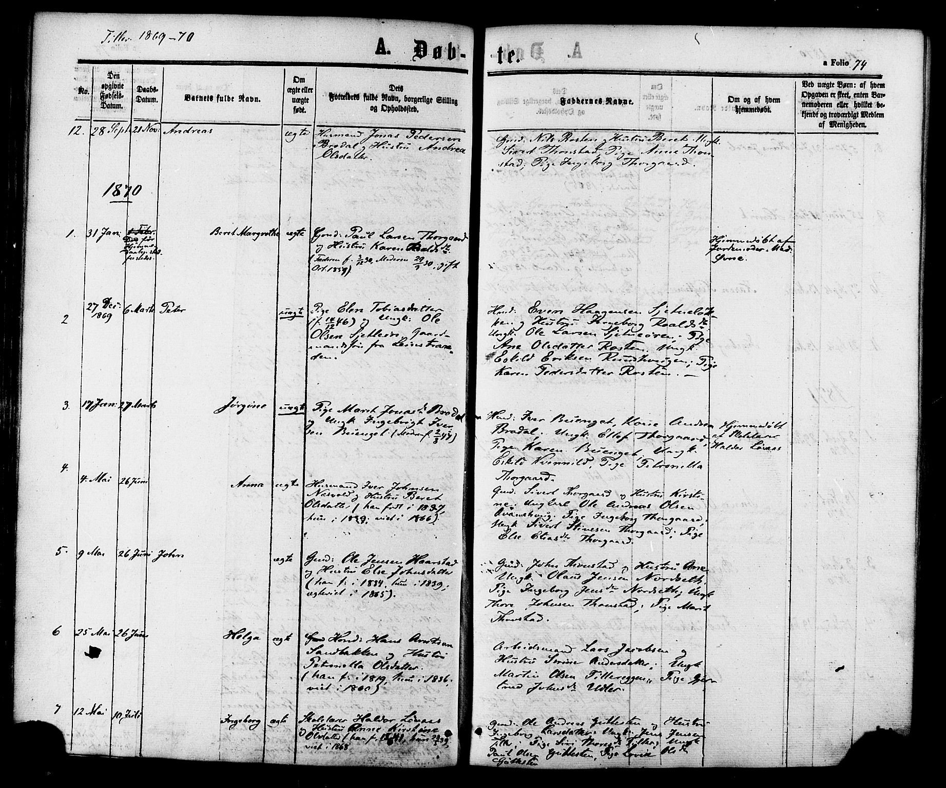 Ministerialprotokoller, klokkerbøker og fødselsregistre - Sør-Trøndelag, SAT/A-1456/618/L0443: Parish register (official) no. 618A06 /2, 1863-1879, p. 74