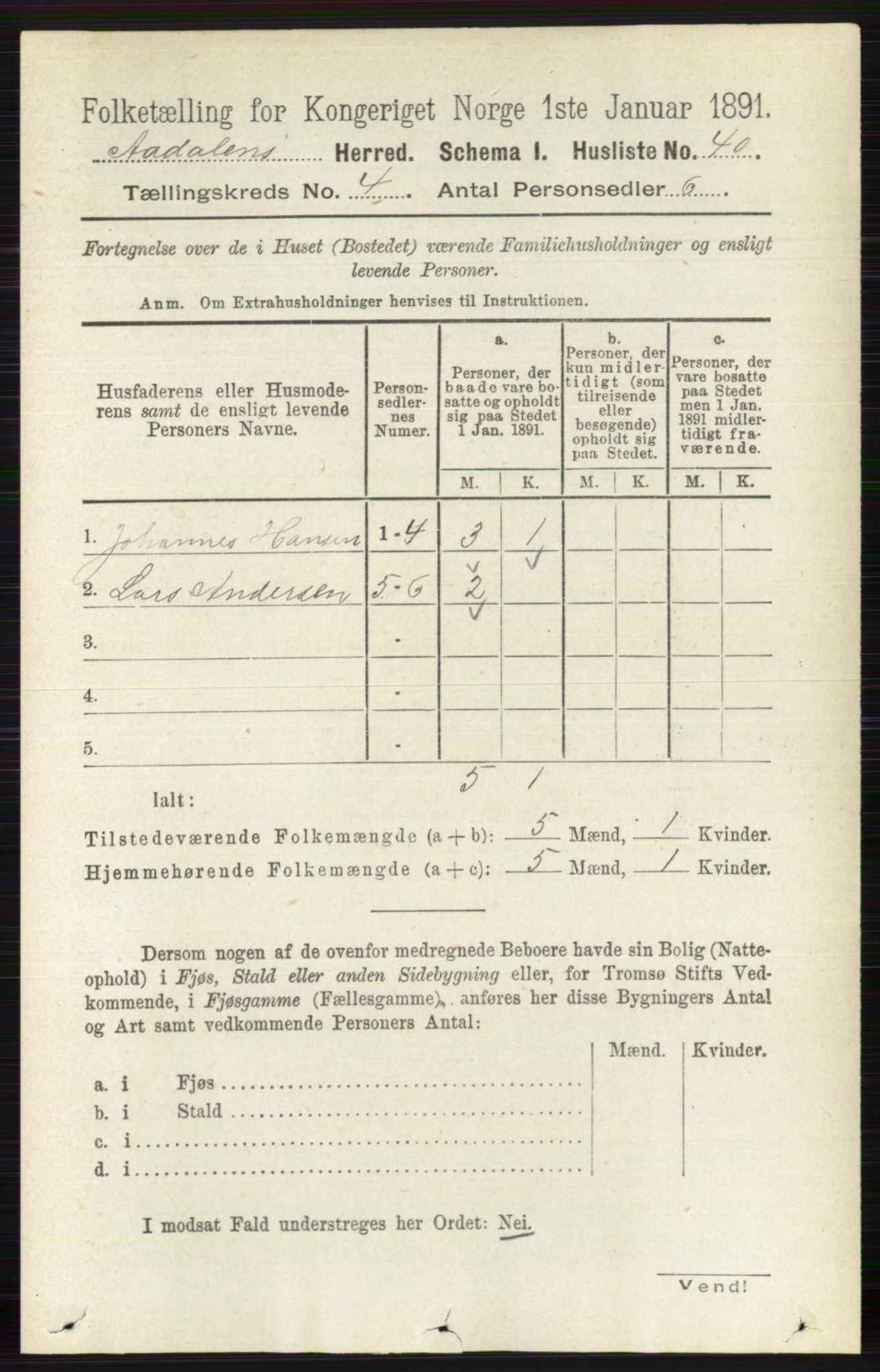 RA, 1891 census for 0614 Ådal, 1891, p. 1490